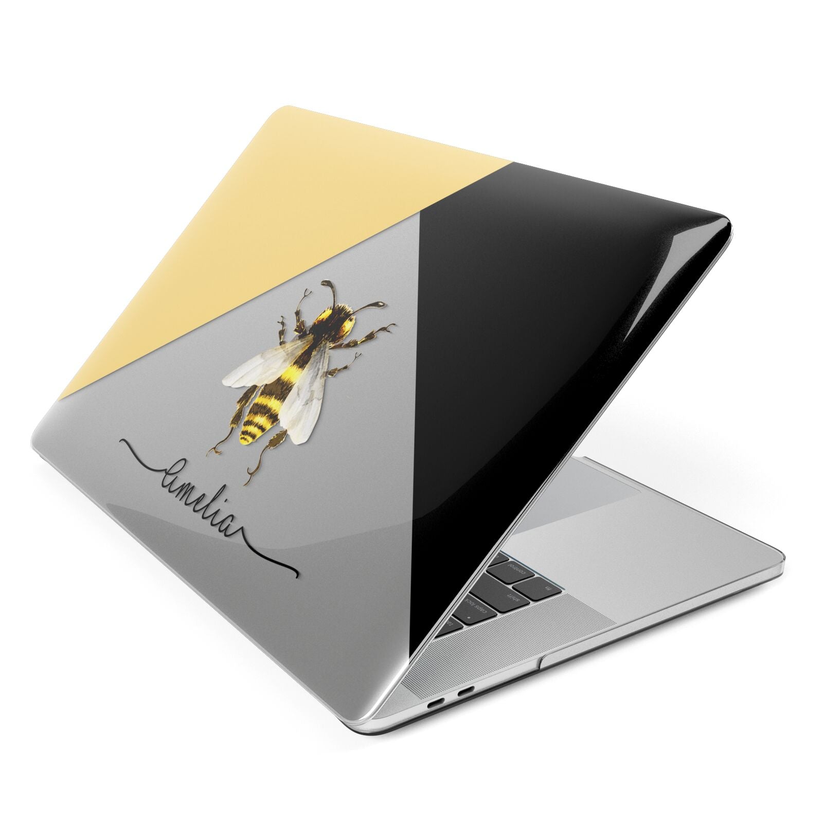 Bee Asymmetrical Background and Name Apple MacBook Case Side View