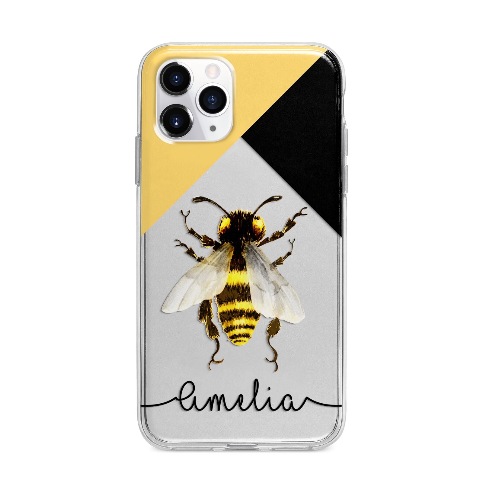 Bee Asymmetrical Background and Name Apple iPhone 11 Pro Max in Silver with Bumper Case