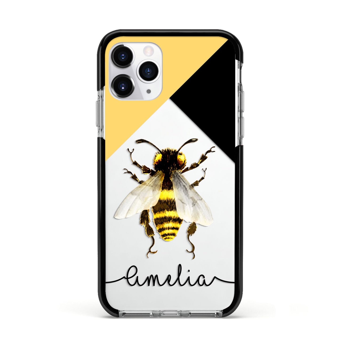 Bee Asymmetrical Background and Name Apple iPhone 11 Pro in Silver with Black Impact Case