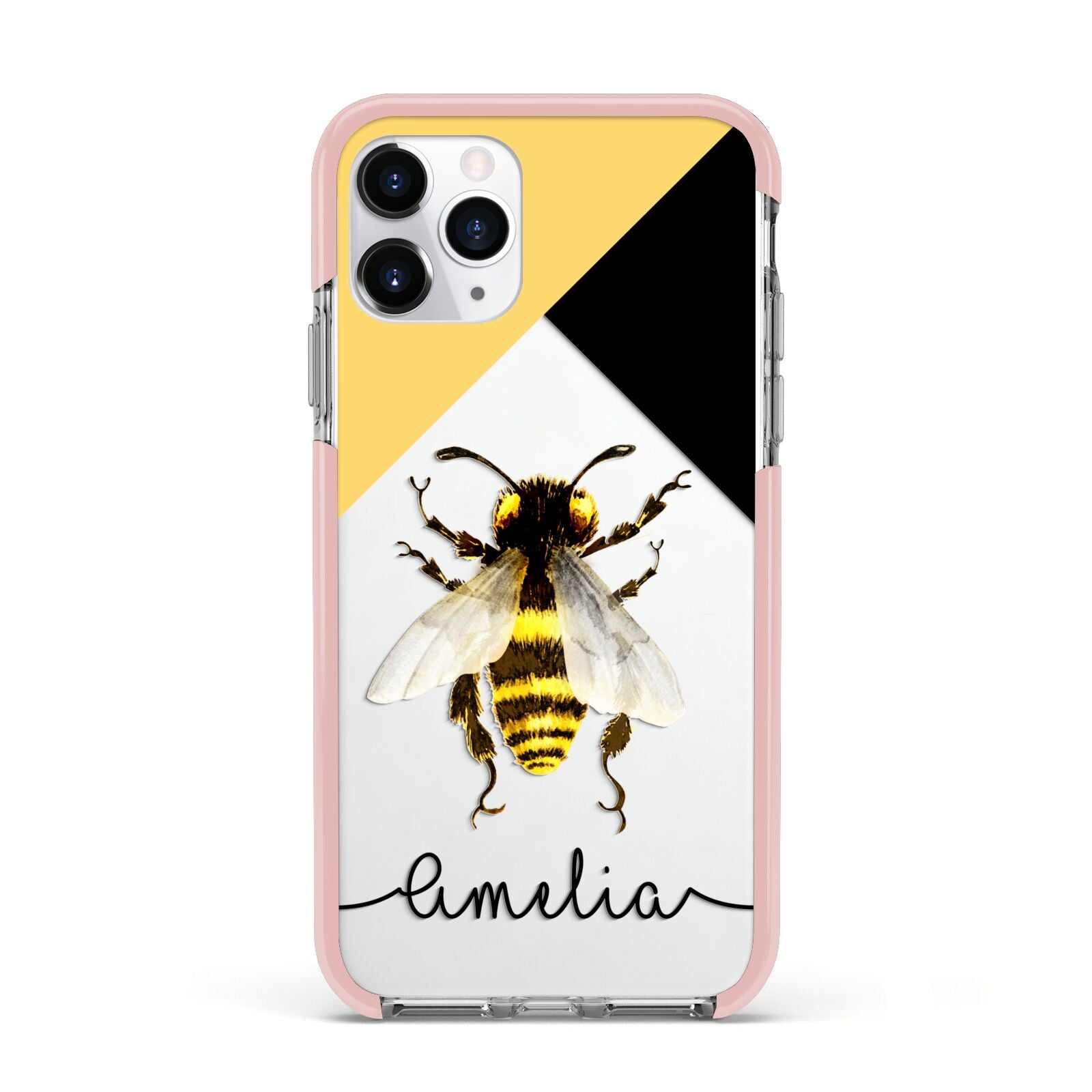 Bee Asymmetrical Background and Name Apple iPhone 11 Pro in Silver with Pink Impact Case