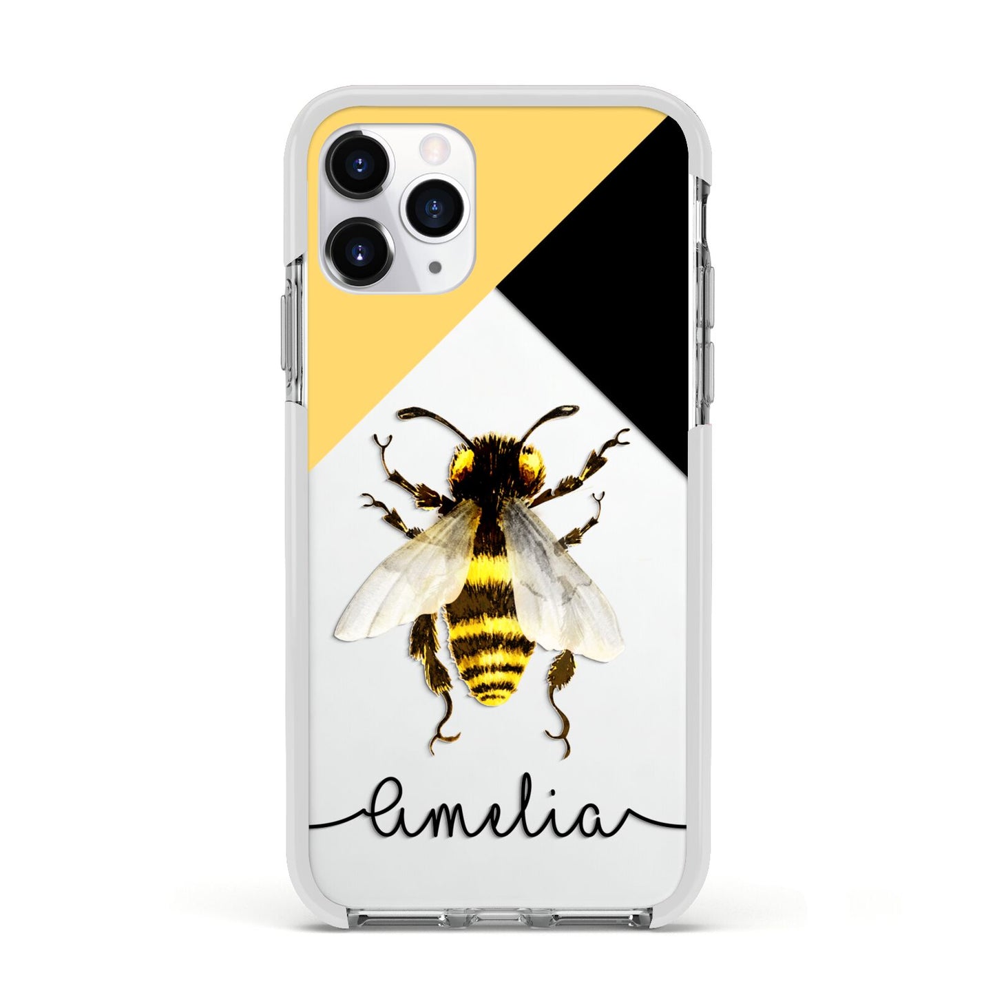 Bee Asymmetrical Background and Name Apple iPhone 11 Pro in Silver with White Impact Case