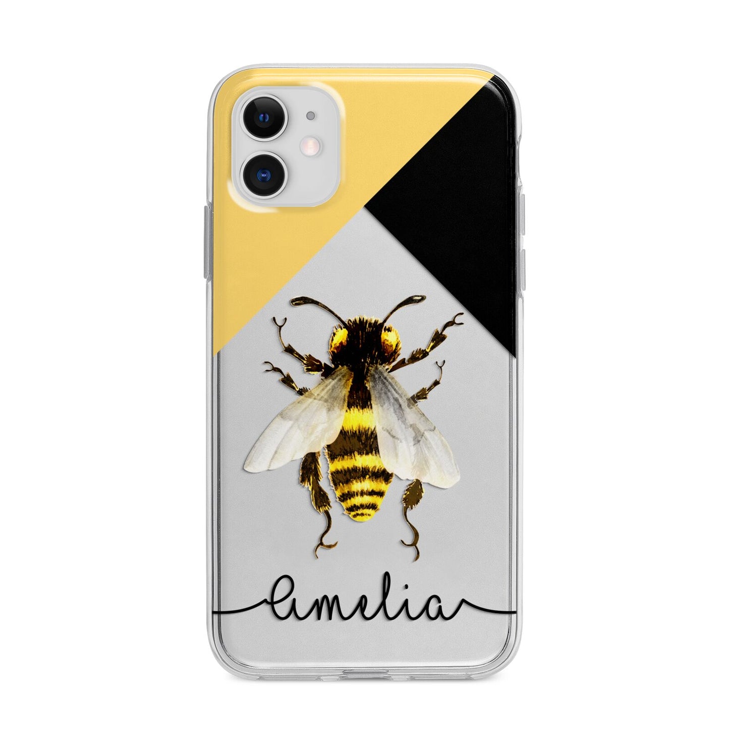 Bee Asymmetrical Background and Name Apple iPhone 11 in White with Bumper Case