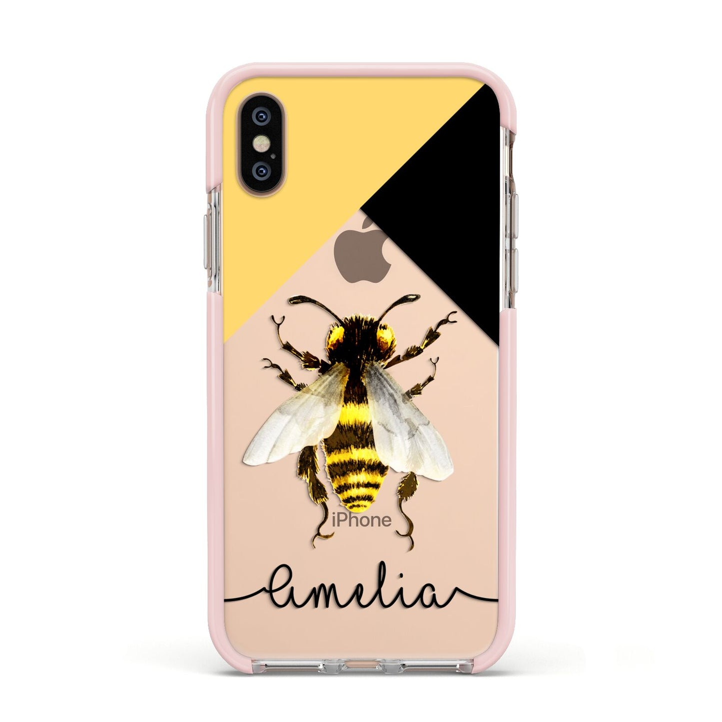 Bee Asymmetrical Background and Name Apple iPhone Xs Impact Case Pink Edge on Gold Phone