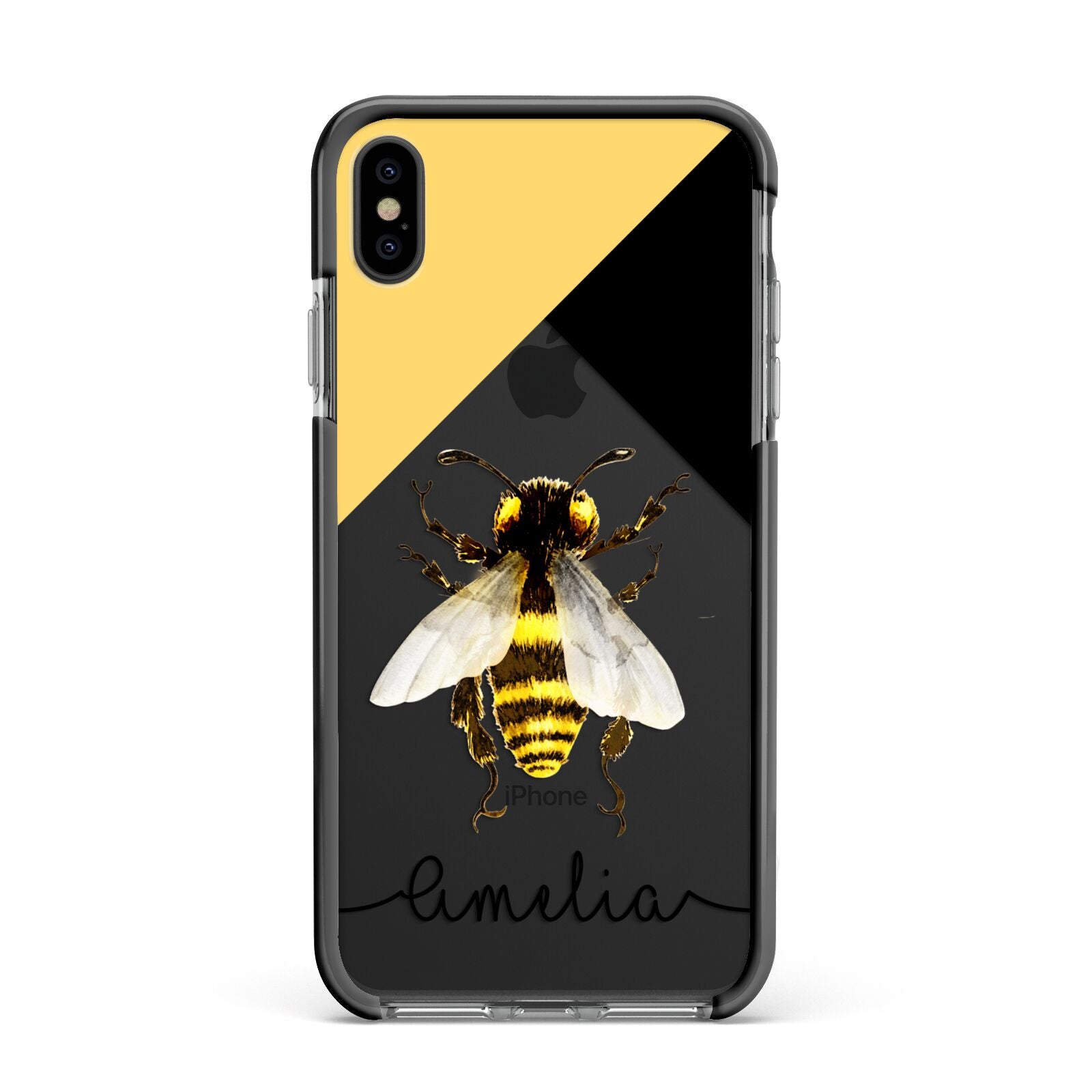 Bee Asymmetrical Background and Name Apple iPhone Xs Max Impact Case Black Edge on Black Phone