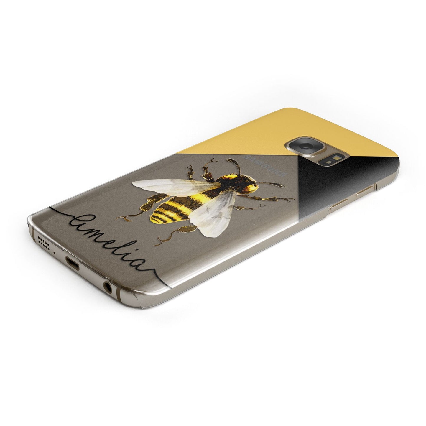 Bee Asymmetrical Background and Name Protective Samsung Galaxy Case Angled Image