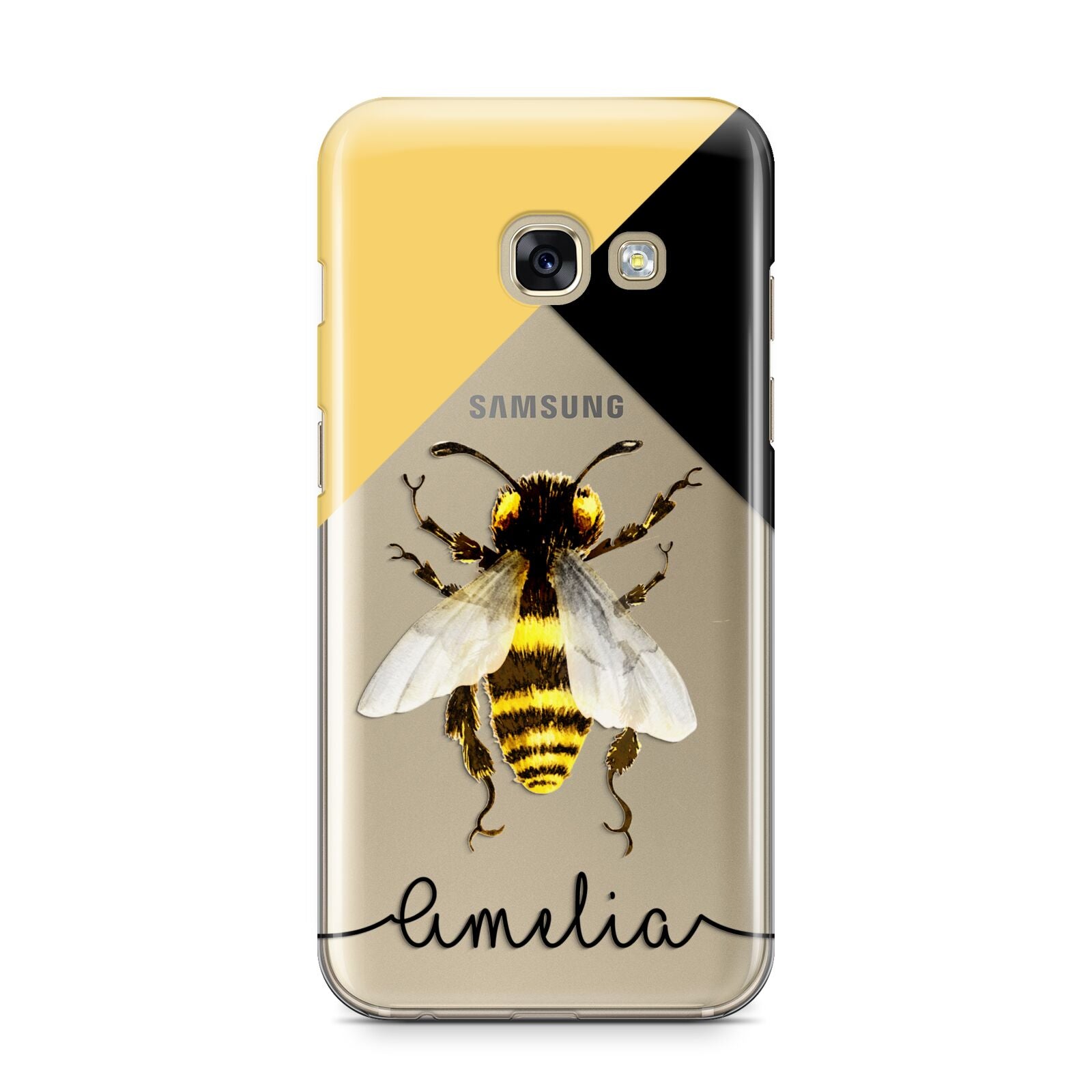 Bee Asymmetrical Background and Name Samsung Galaxy A3 2017 Case on gold phone