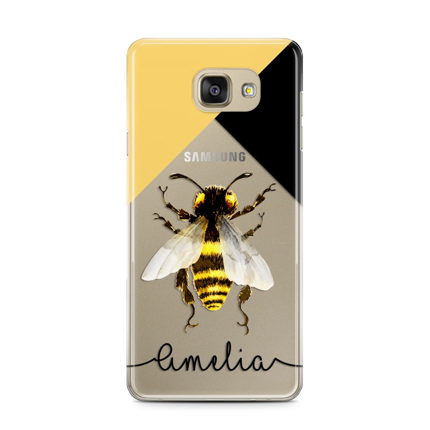 Bee Asymmetrical Background and Name Samsung Galaxy A7 2016 Case on gold phone