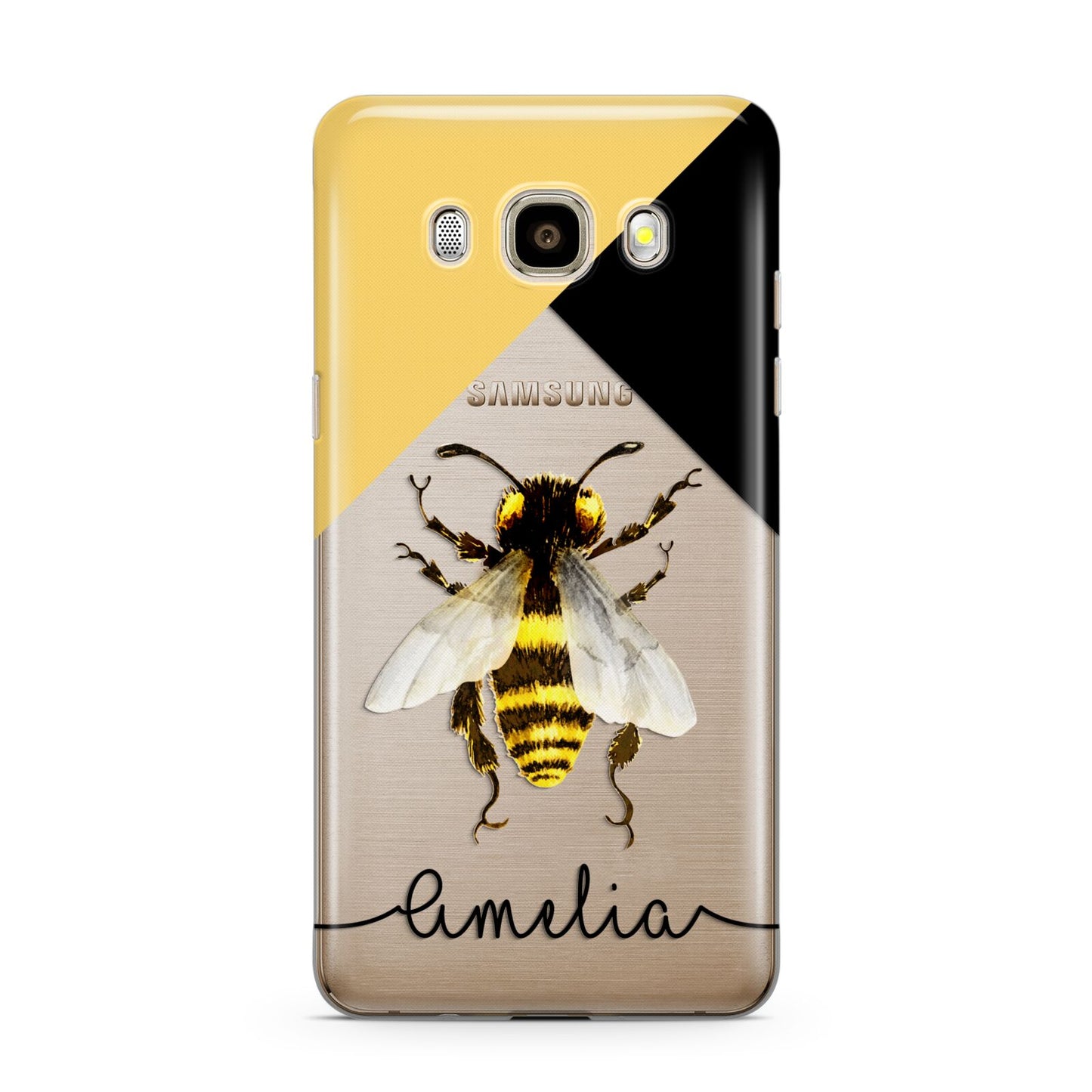 Bee Asymmetrical Background and Name Samsung Galaxy J7 2016 Case on gold phone