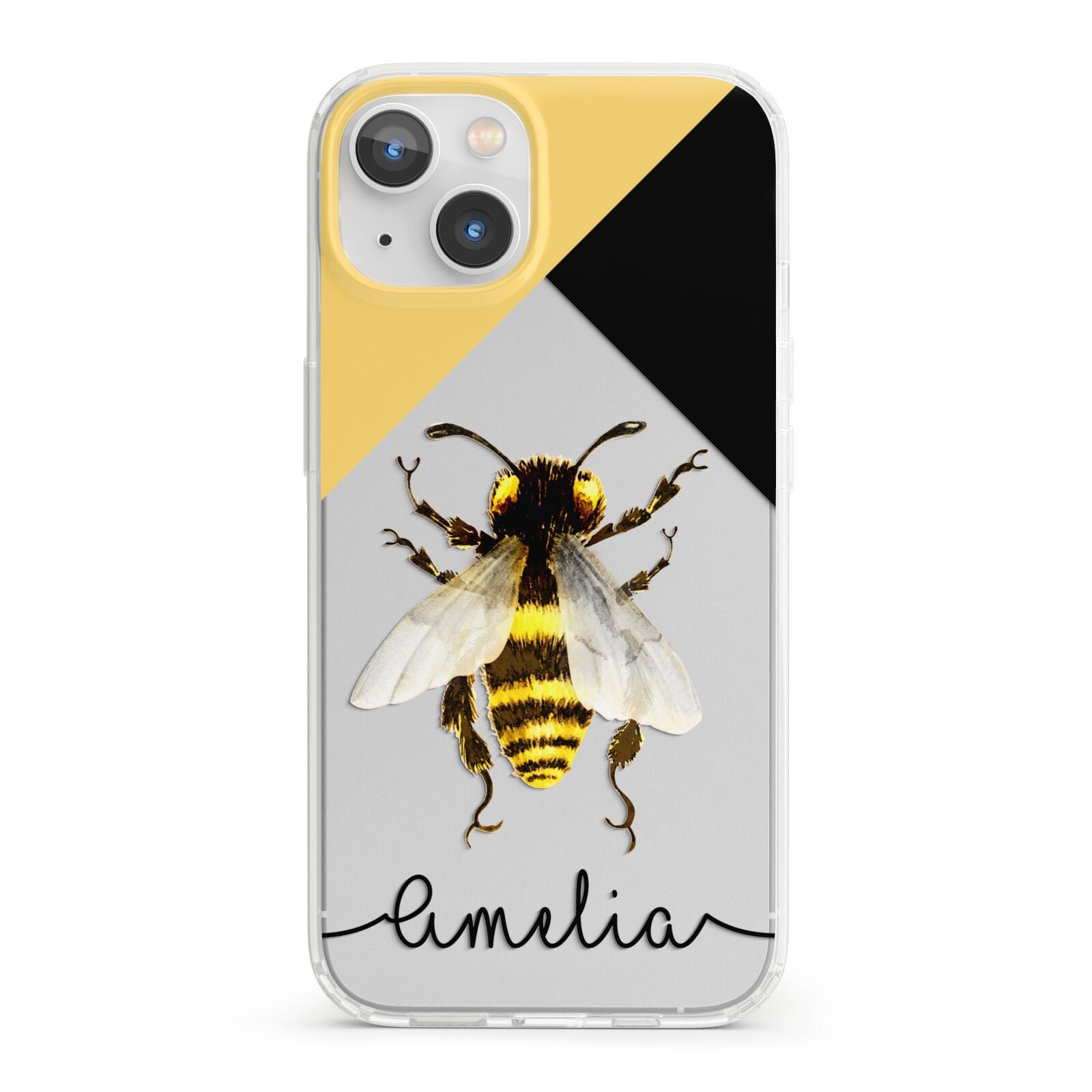 Bee Asymmetrical Background and Name iPhone 13 Clear Bumper Case