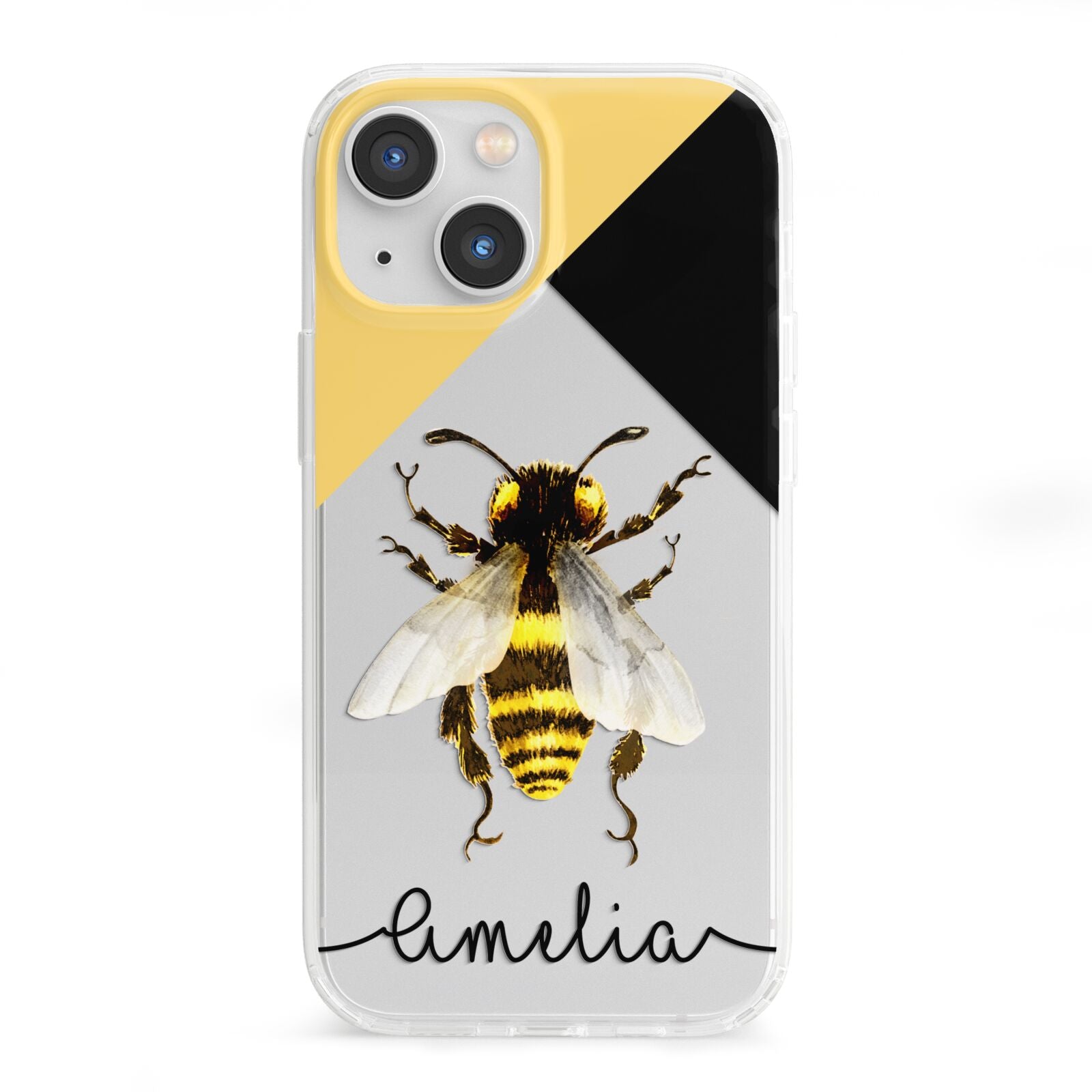 Bee Asymmetrical Background and Name iPhone 13 Mini Clear Bumper Case