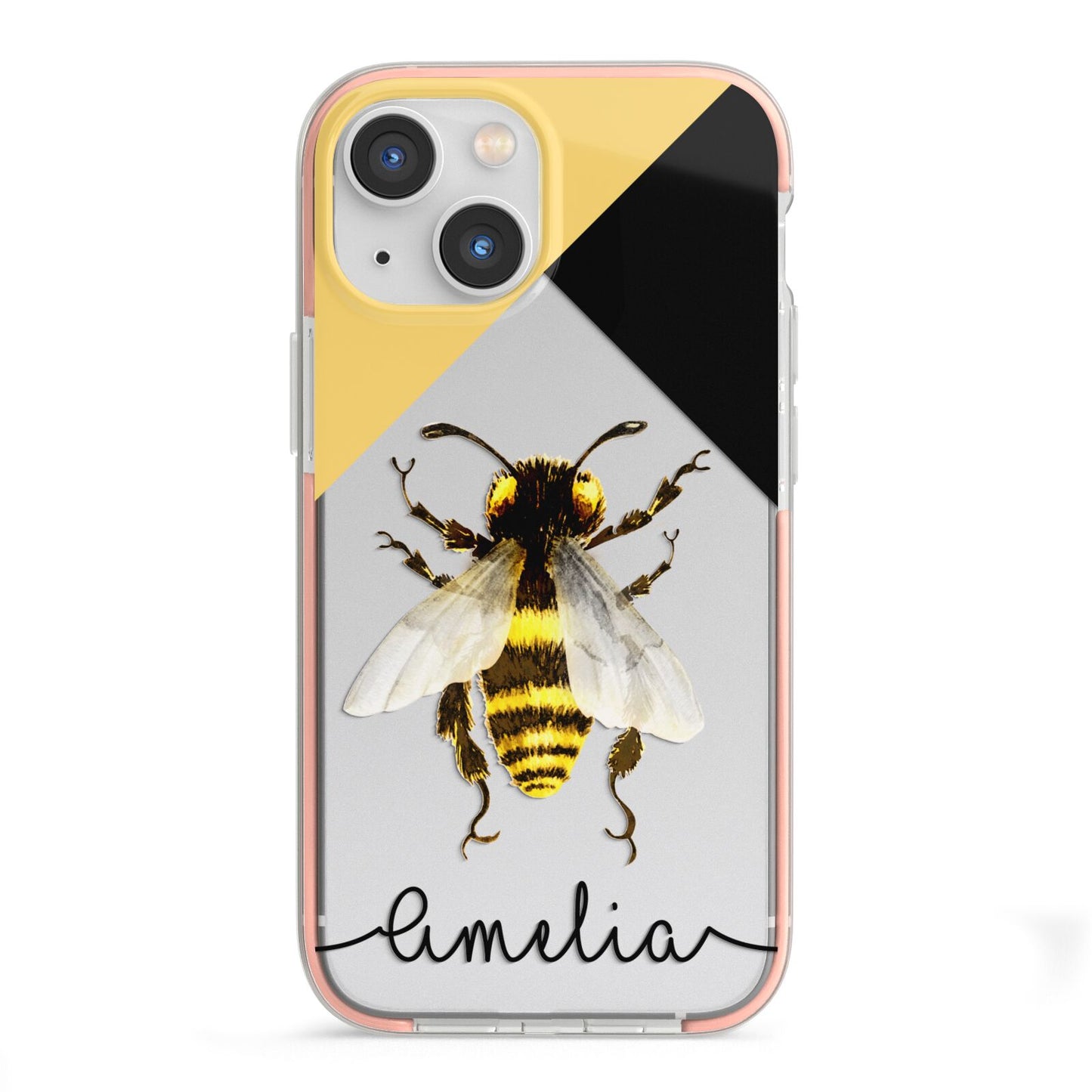 Bee Asymmetrical Background and Name iPhone 13 Mini TPU Impact Case with Pink Edges