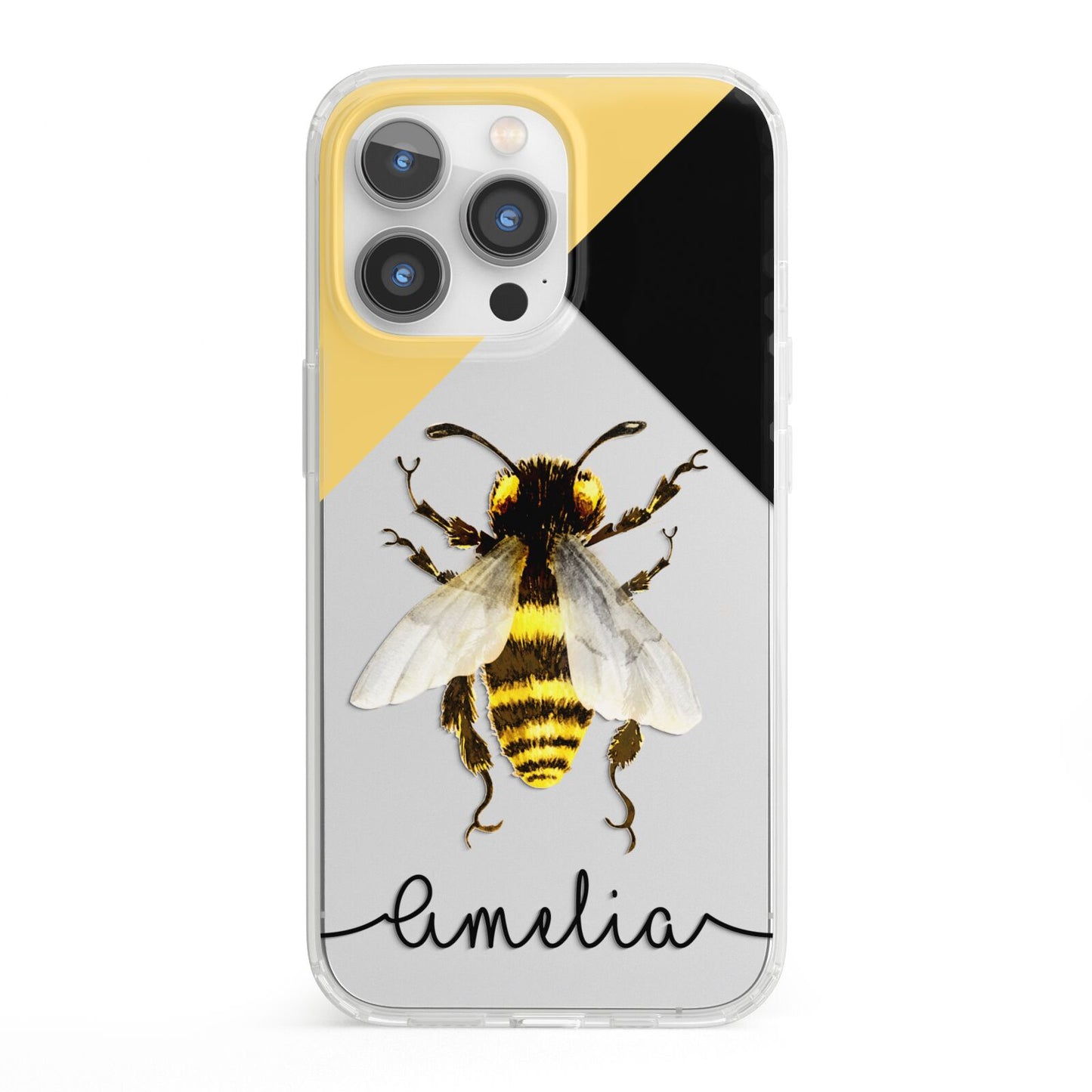 Bee Asymmetrical Background and Name iPhone 13 Pro Clear Bumper Case