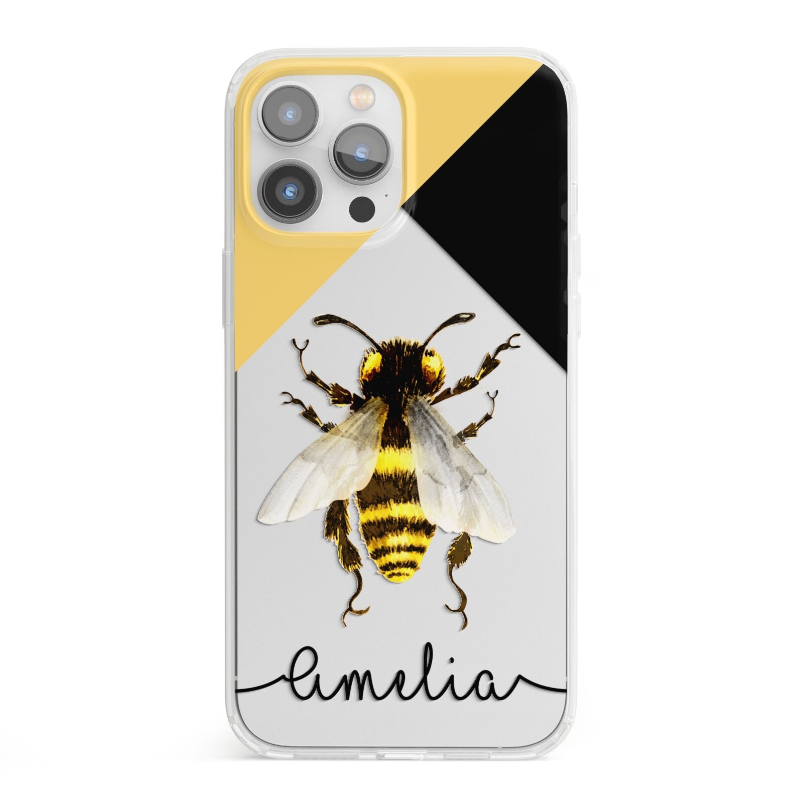 Bee Asymmetrical Background and Name iPhone 13 Pro Max Clear Bumper Case