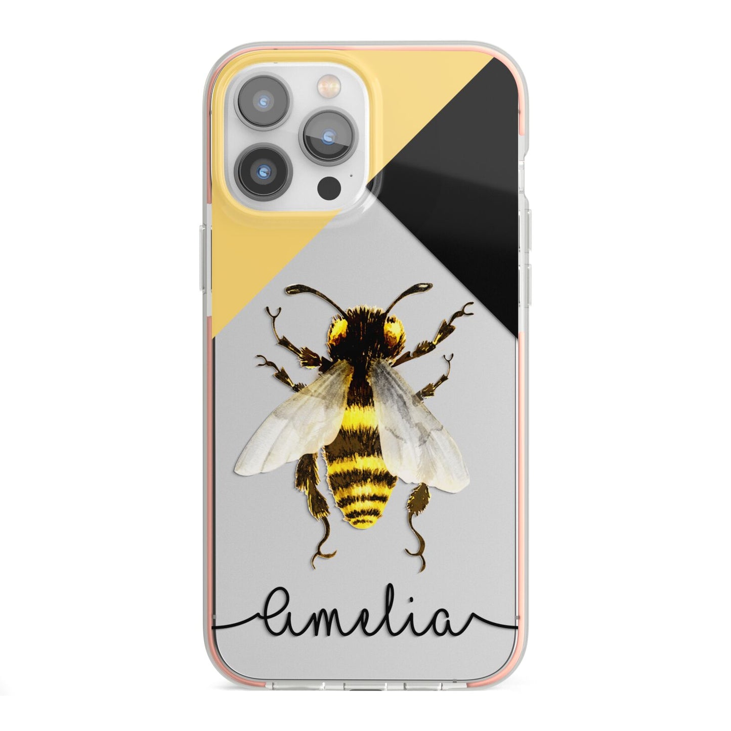 Bee Asymmetrical Background and Name iPhone 13 Pro Max TPU Impact Case with Pink Edges