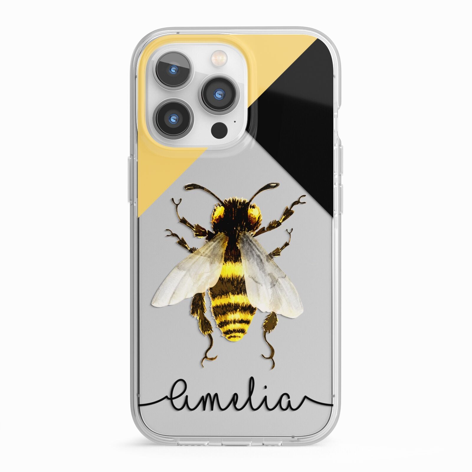 Bee Asymmetrical Background and Name iPhone 13 Pro TPU Impact Case with White Edges