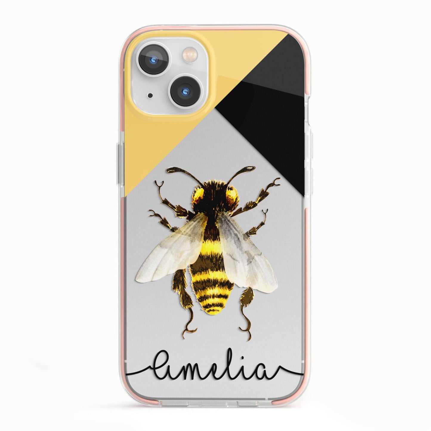 Bee Asymmetrical Background and Name iPhone 13 TPU Impact Case with Pink Edges