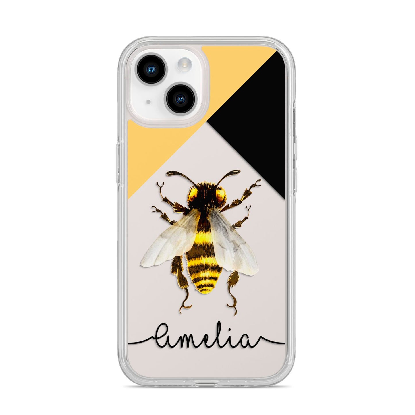 Bee Asymmetrical Background and Name iPhone 14 Clear Tough Case Starlight