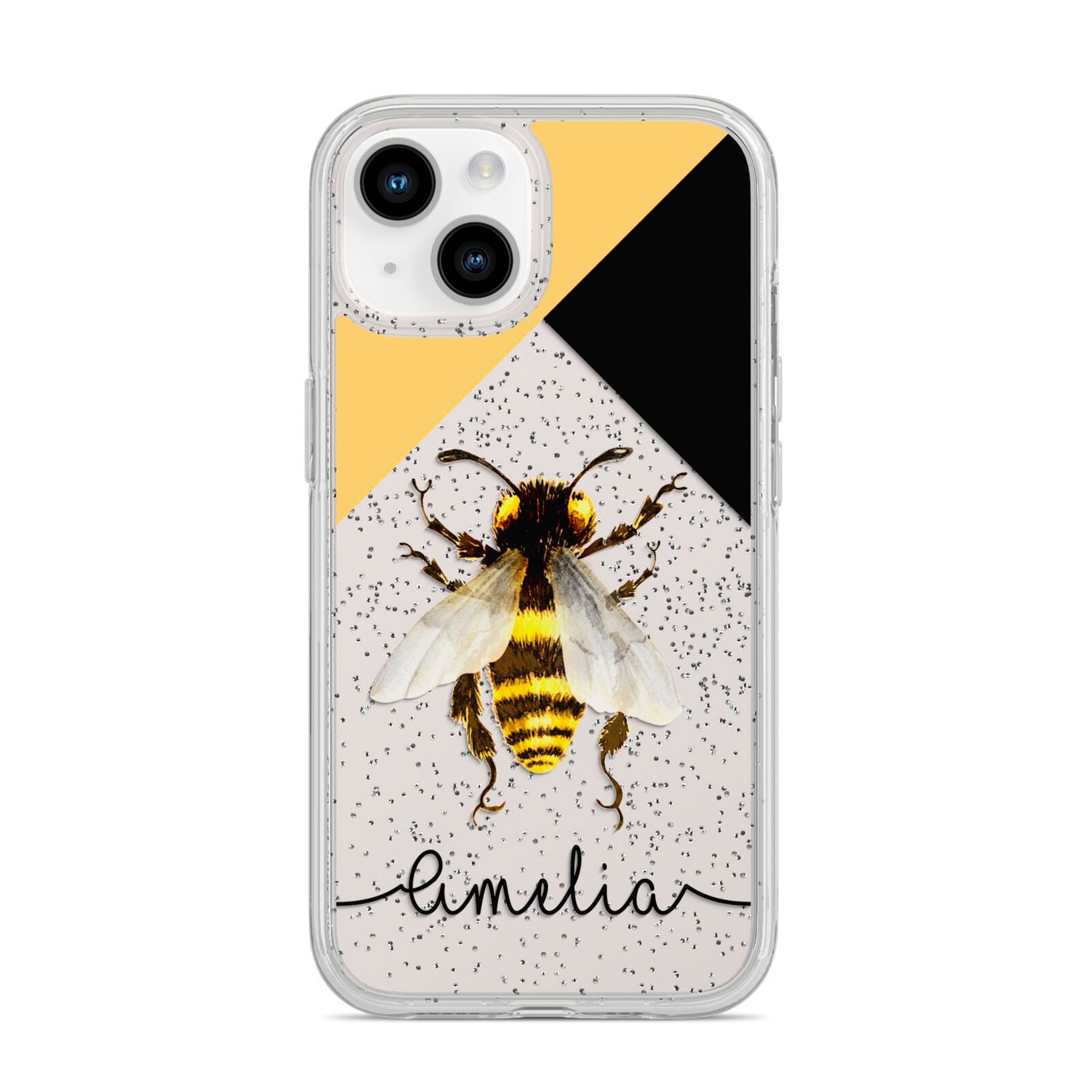 Bee Asymmetrical Background and Name iPhone 14 Glitter Tough Case Starlight