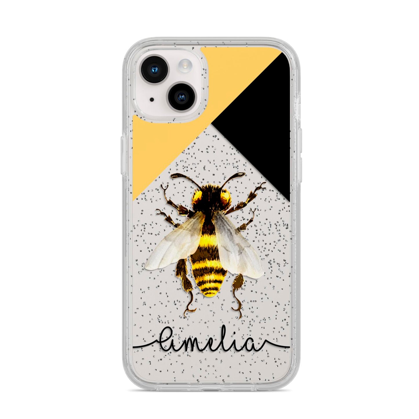 Bee Asymmetrical Background and Name iPhone 14 Plus Glitter Tough Case Starlight