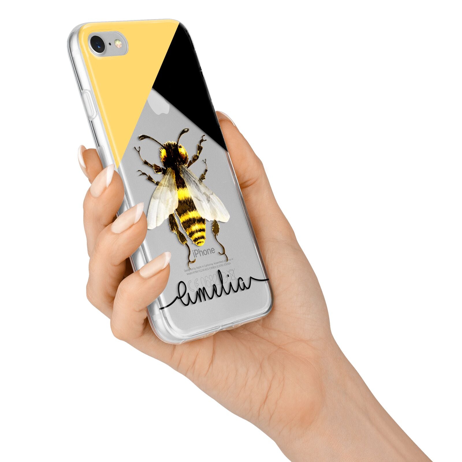 Bee Asymmetrical Background and Name iPhone 7 Bumper Case on Silver iPhone Alternative Image