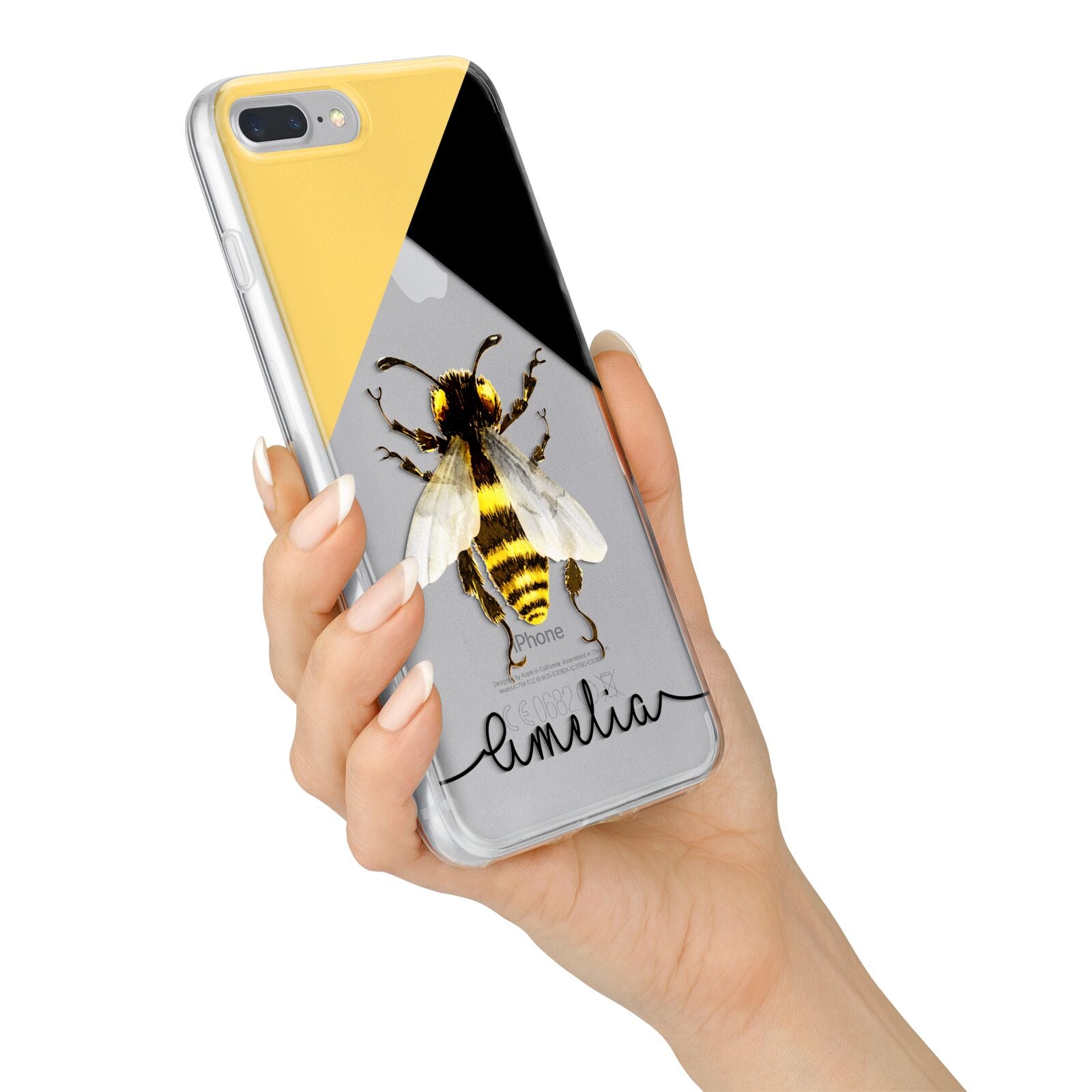 Bee Asymmetrical Background and Name iPhone 7 Plus Bumper Case on Silver iPhone Alternative Image