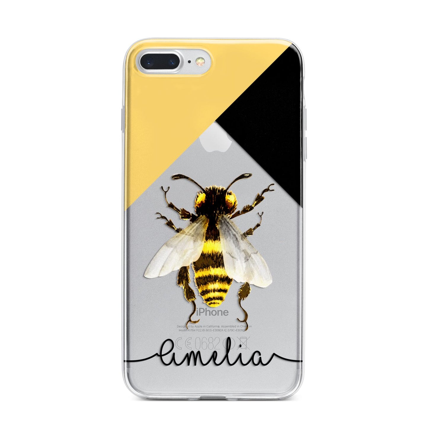 Bee Asymmetrical Background and Name iPhone 7 Plus Bumper Case on Silver iPhone