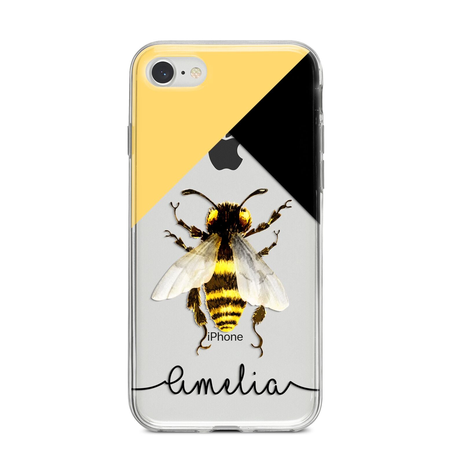 Bee Asymmetrical Background and Name iPhone 8 Bumper Case on Silver iPhone