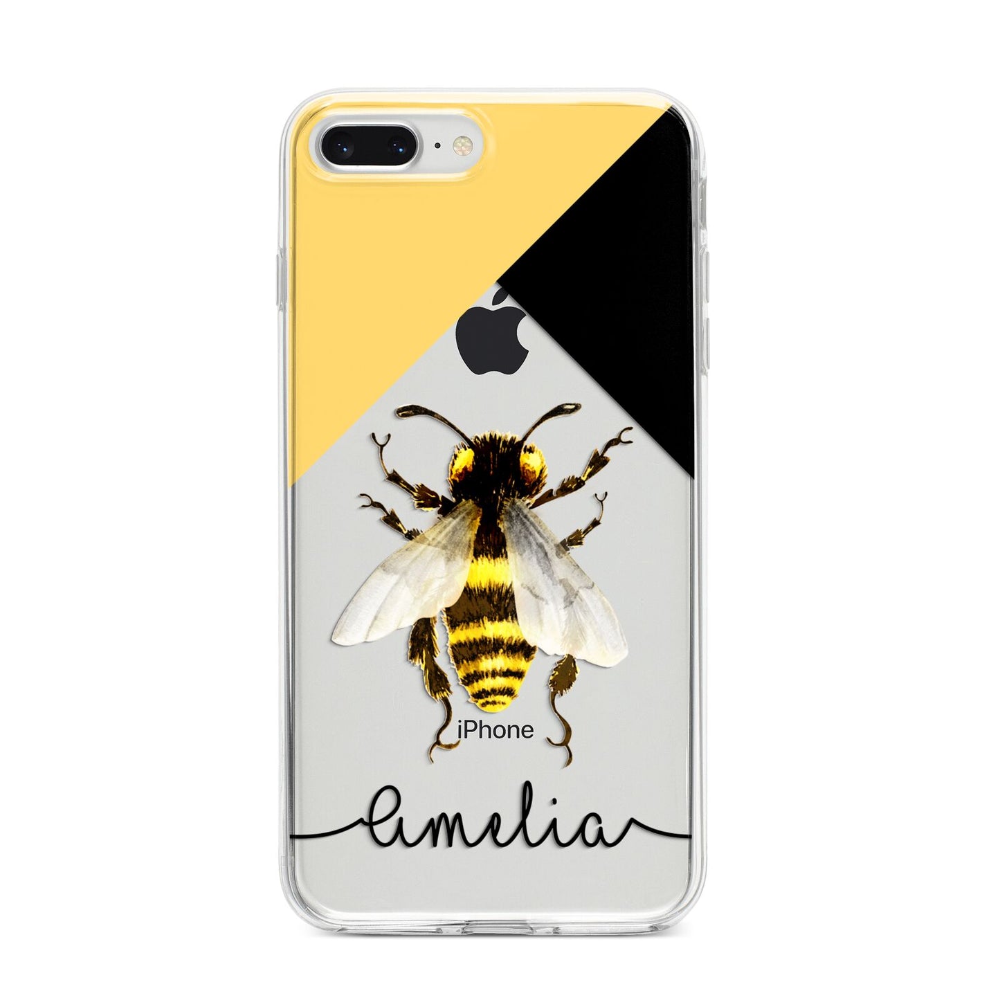 Bee Asymmetrical Background and Name iPhone 8 Plus Bumper Case on Silver iPhone