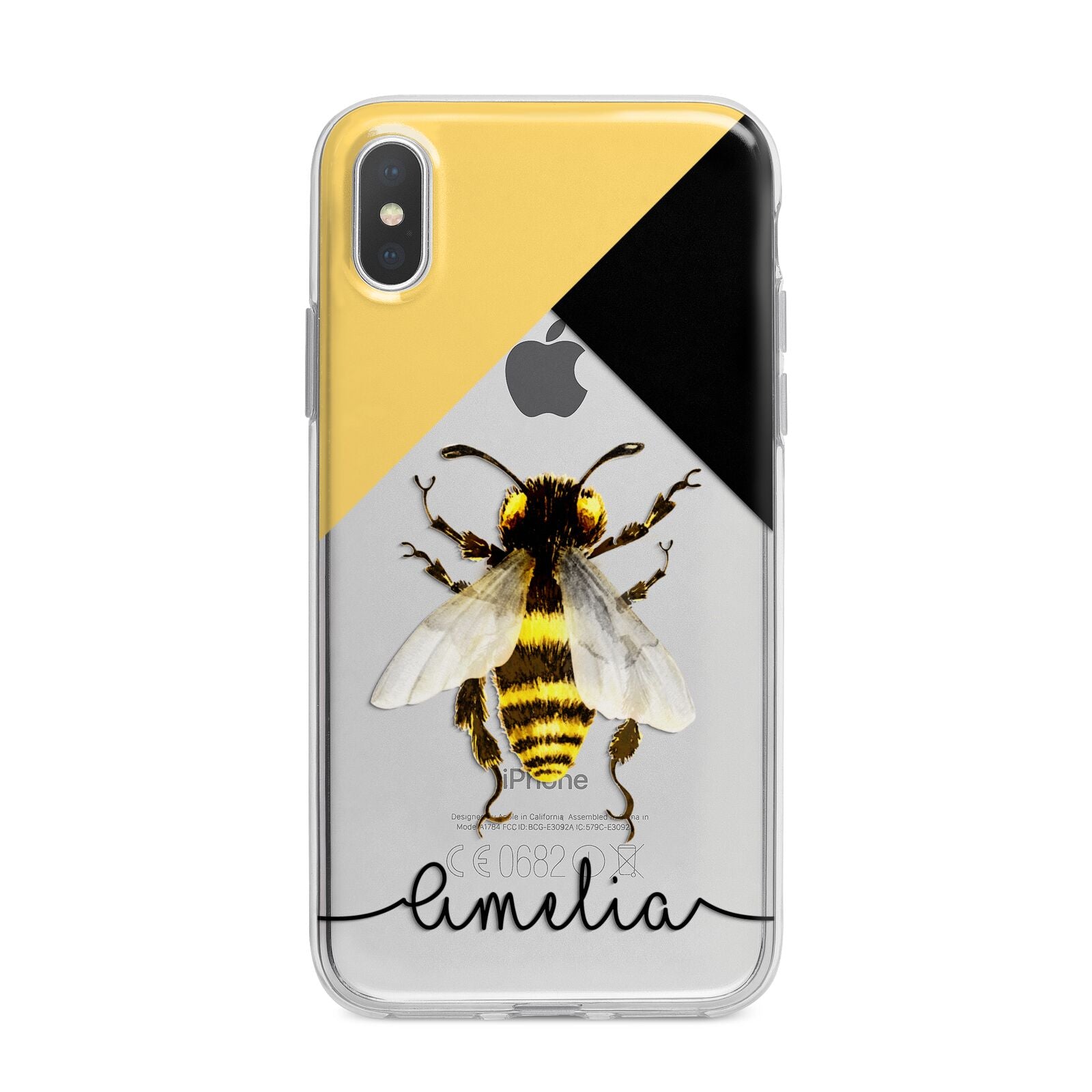 Bee Asymmetrical Background and Name iPhone X Bumper Case on Silver iPhone Alternative Image 1