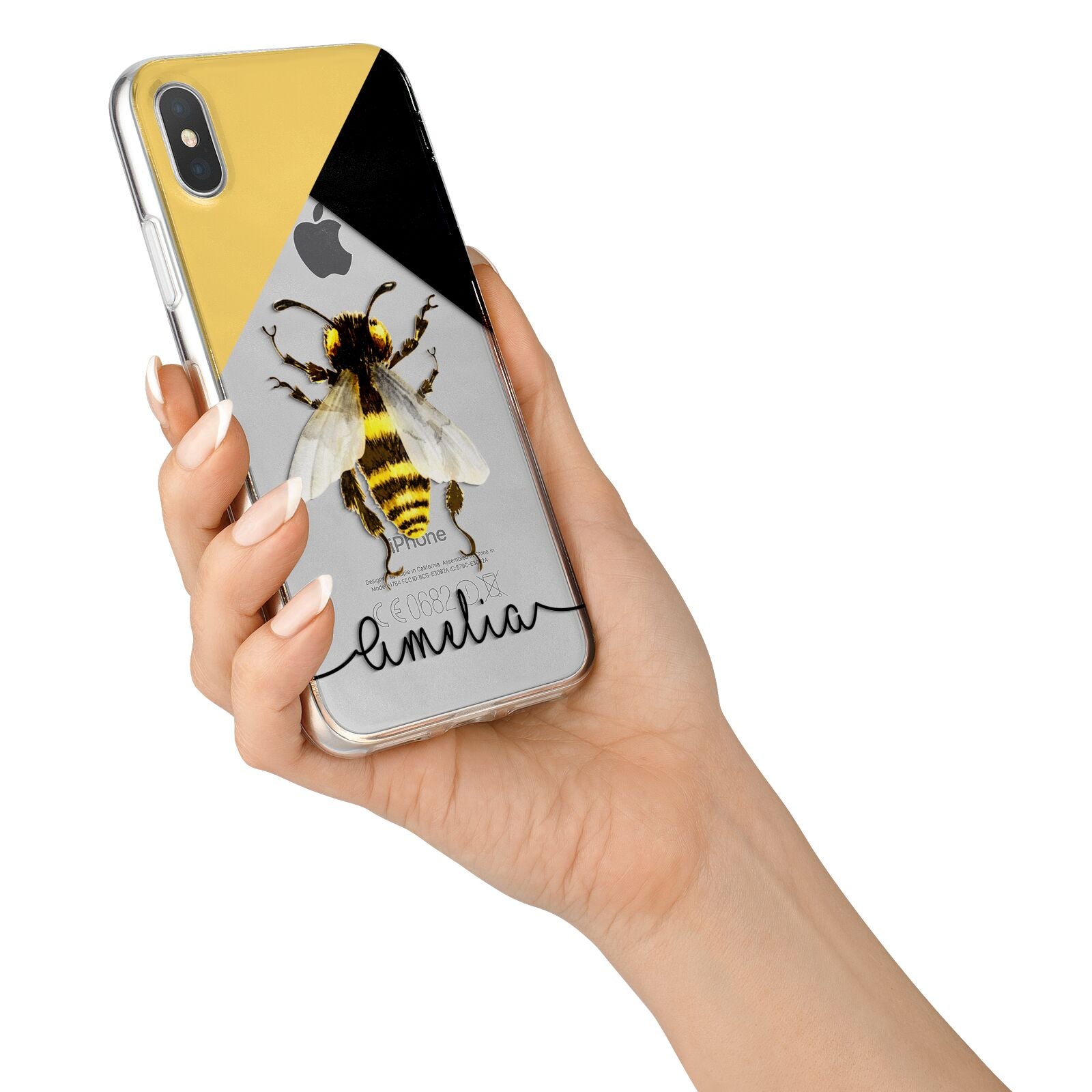 Bee Asymmetrical Background and Name iPhone X Bumper Case on Silver iPhone Alternative Image 2