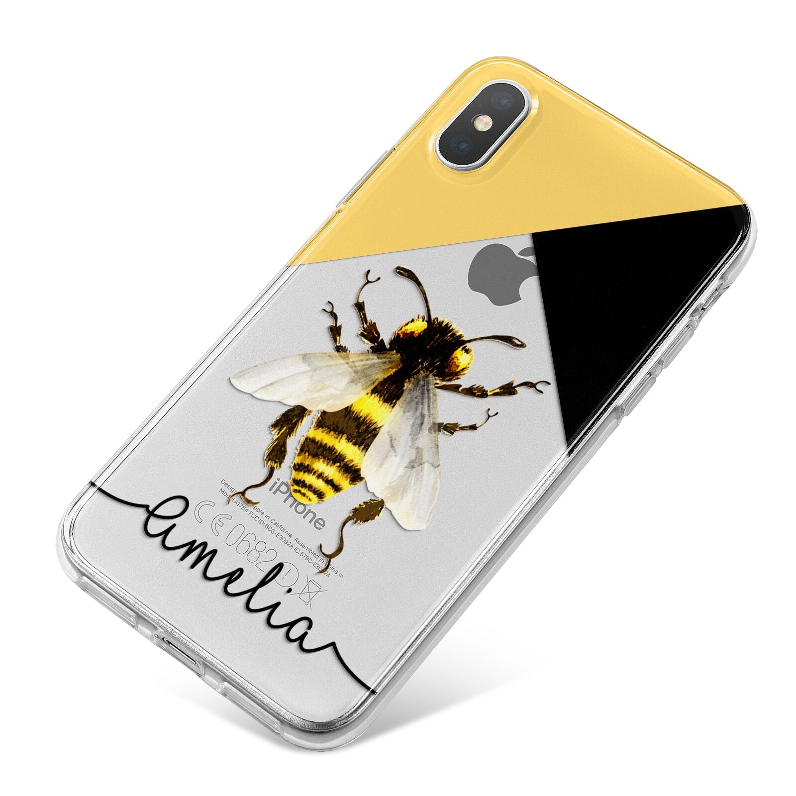 Bee Asymmetrical Background and Name iPhone X Bumper Case on Silver iPhone