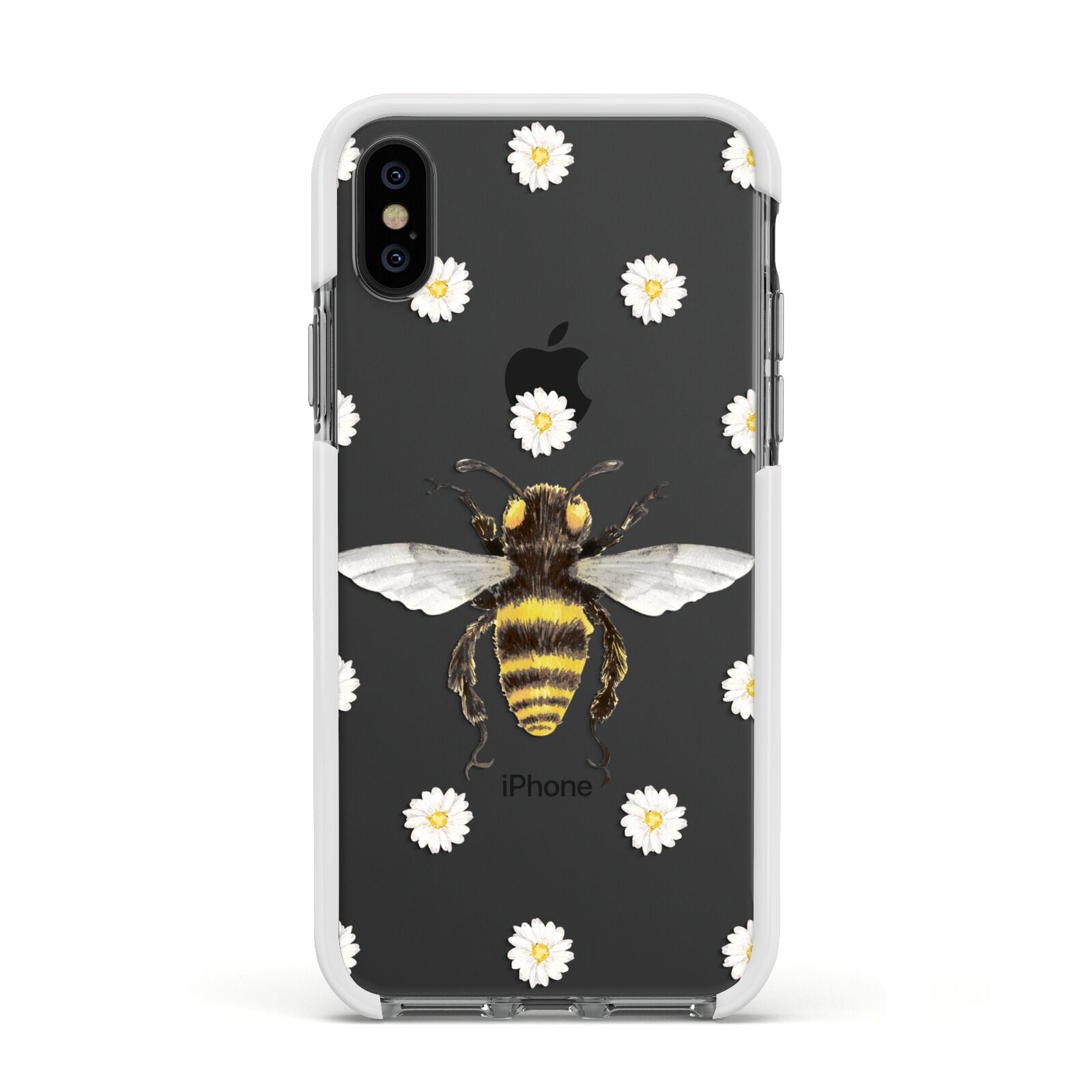 Bee Illustration with Daisies Apple iPhone Xs Impact Case White Edge on Black Phone