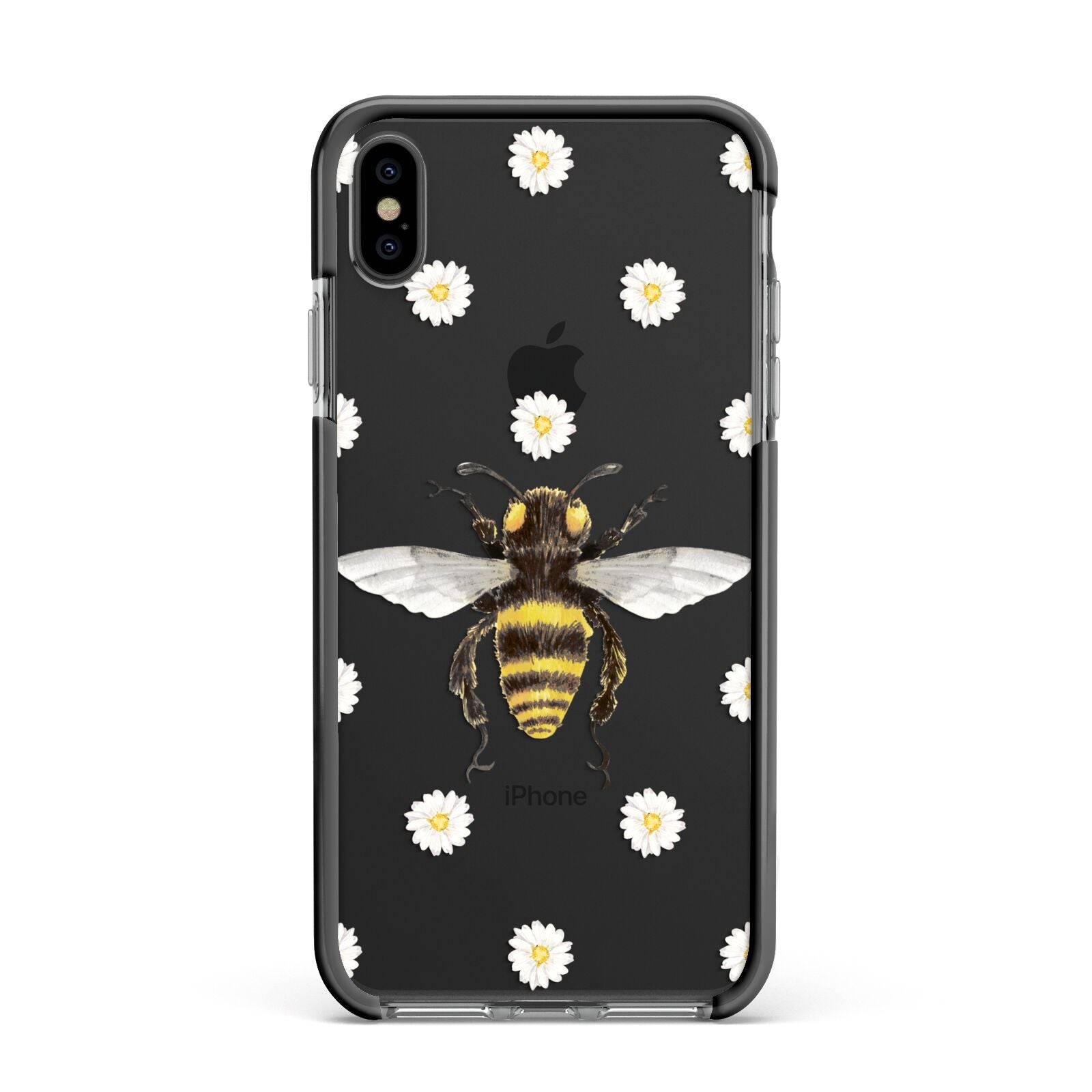 Bee Illustration with Daisies Apple iPhone Xs Max Impact Case Black Edge on Black Phone