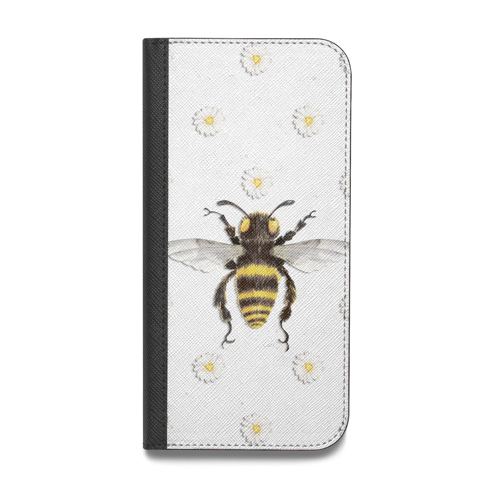 Bee Illustration with Daisies Vegan Leather Flip iPhone Case