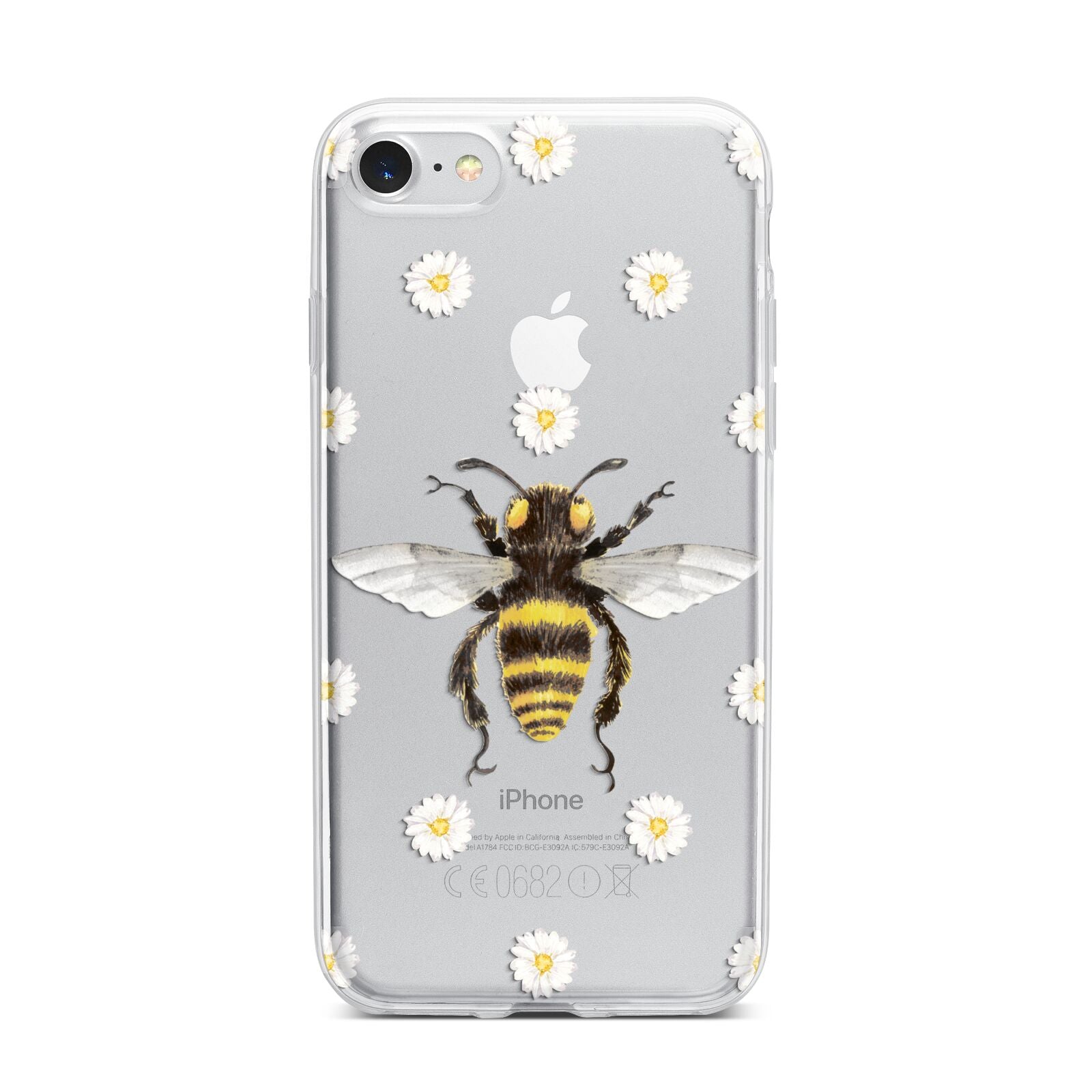 Bee Illustration with Daisies iPhone 7 Bumper Case on Silver iPhone