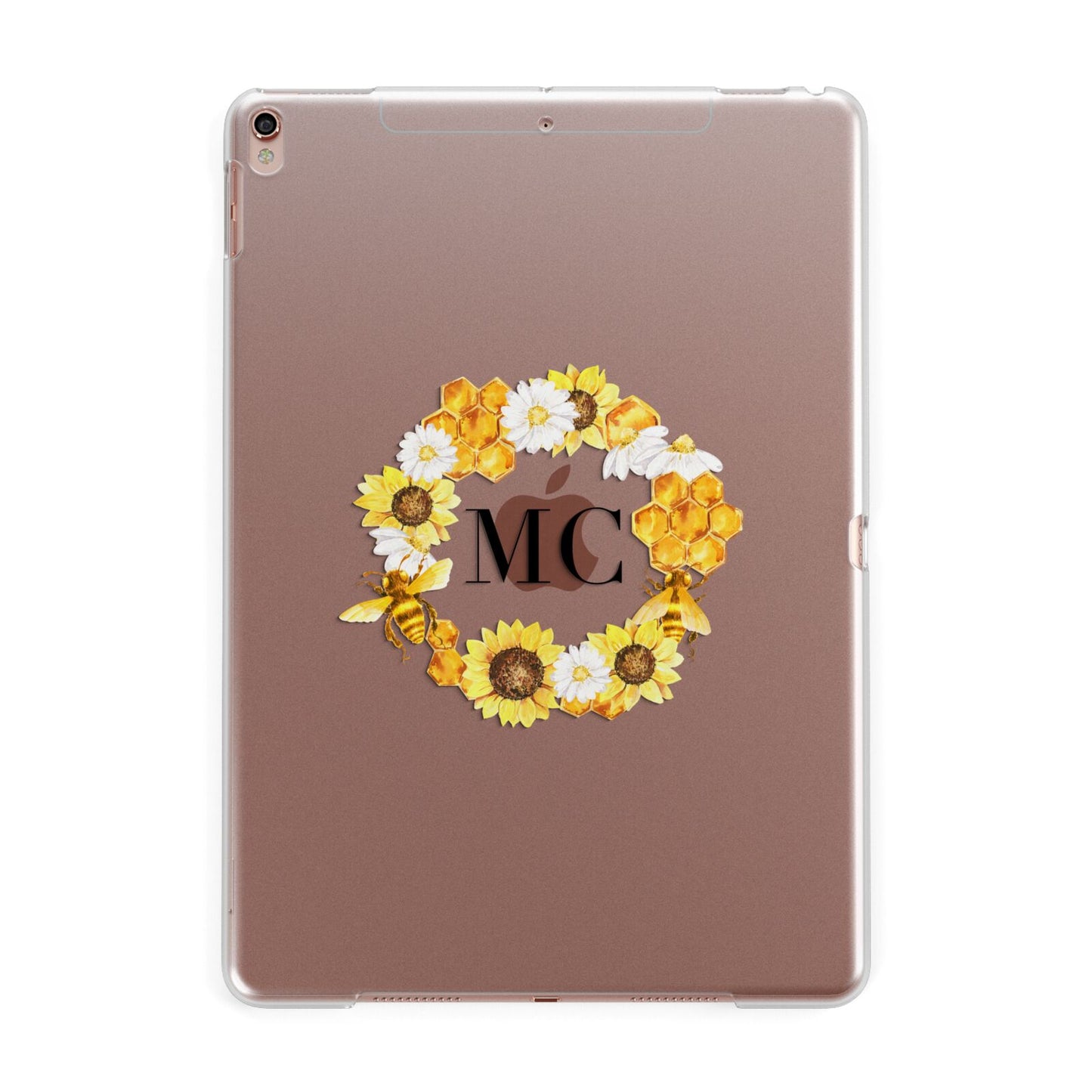 Bee Sunflower Wreath Personalised Initials Apple iPad Rose Gold Case