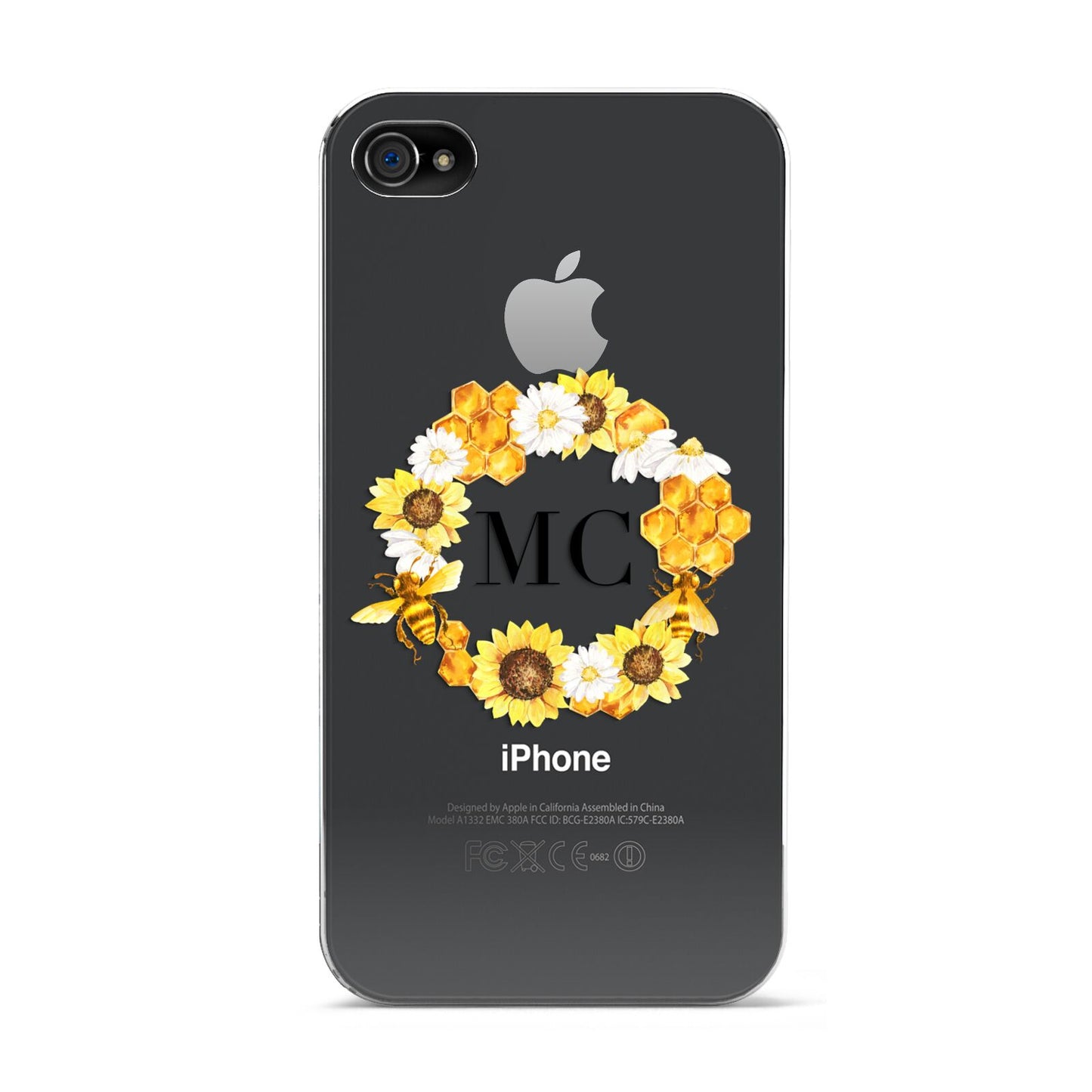 Bee Sunflower Wreath Personalised Initials Apple iPhone 4s Case