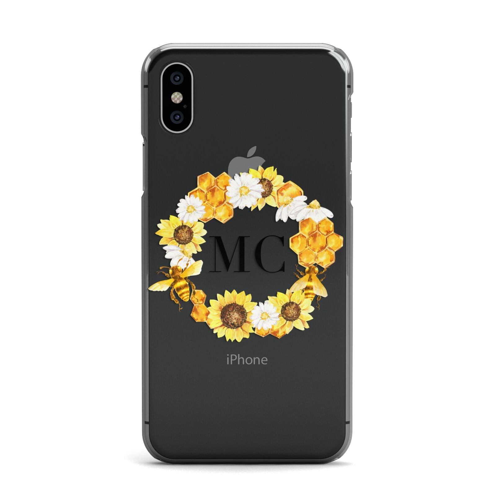 Bee Sunflower Wreath Personalised Initials Apple iPhone X Case