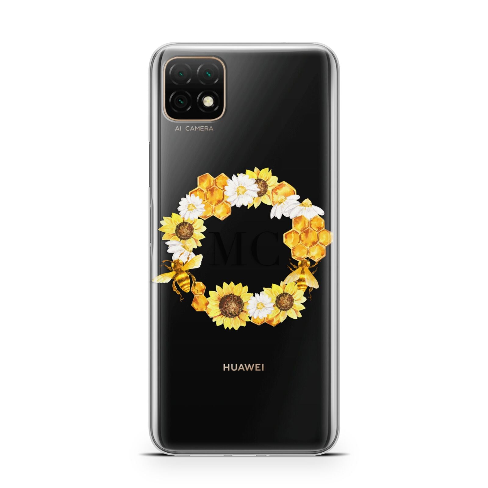 Bee Sunflower Wreath Personalised Initials Huawei Enjoy 20 Phone Case