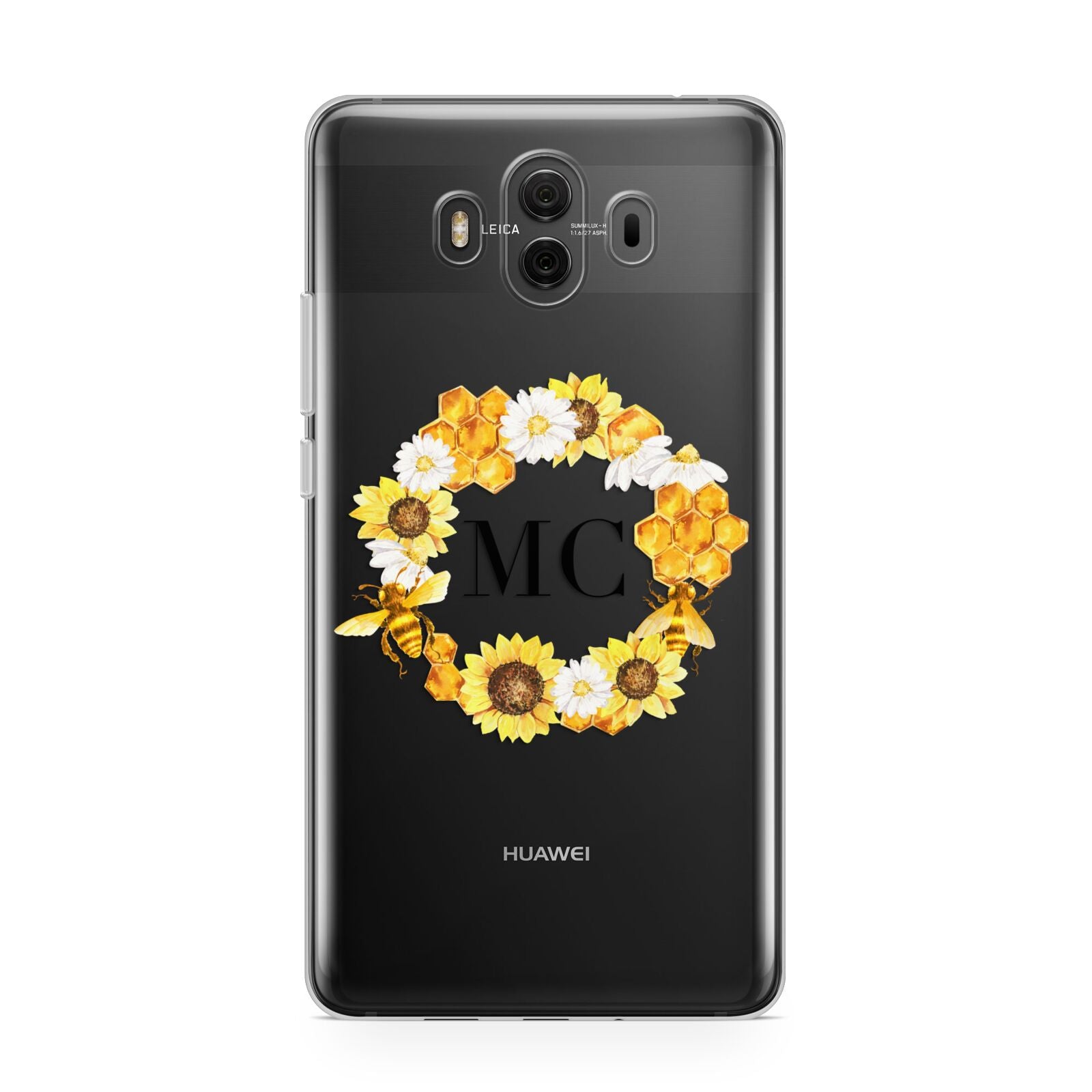 Bee Sunflower Wreath Personalised Initials Huawei Mate 10 Protective Phone Case