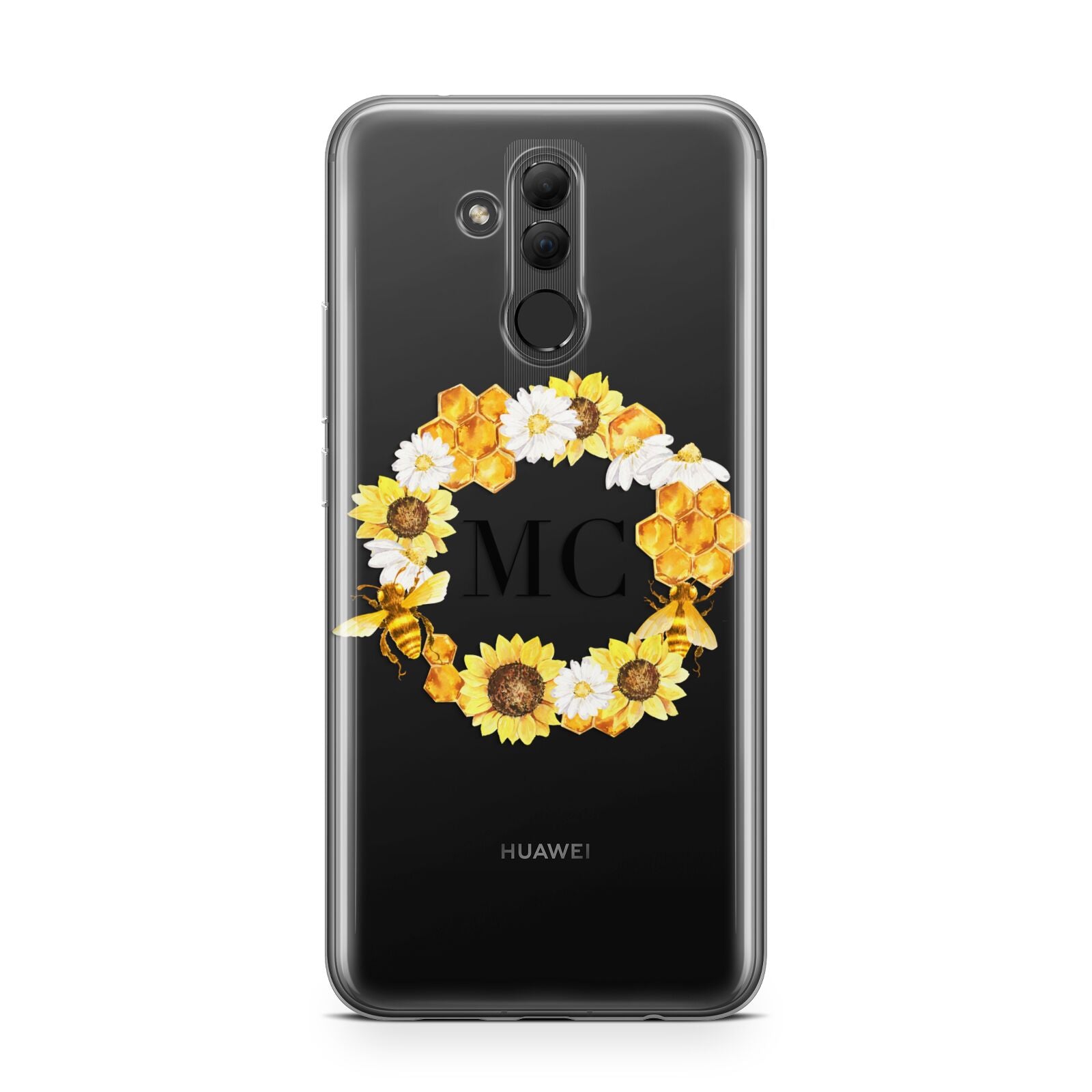 Bee Sunflower Wreath Personalised Initials Huawei Mate 20 Lite