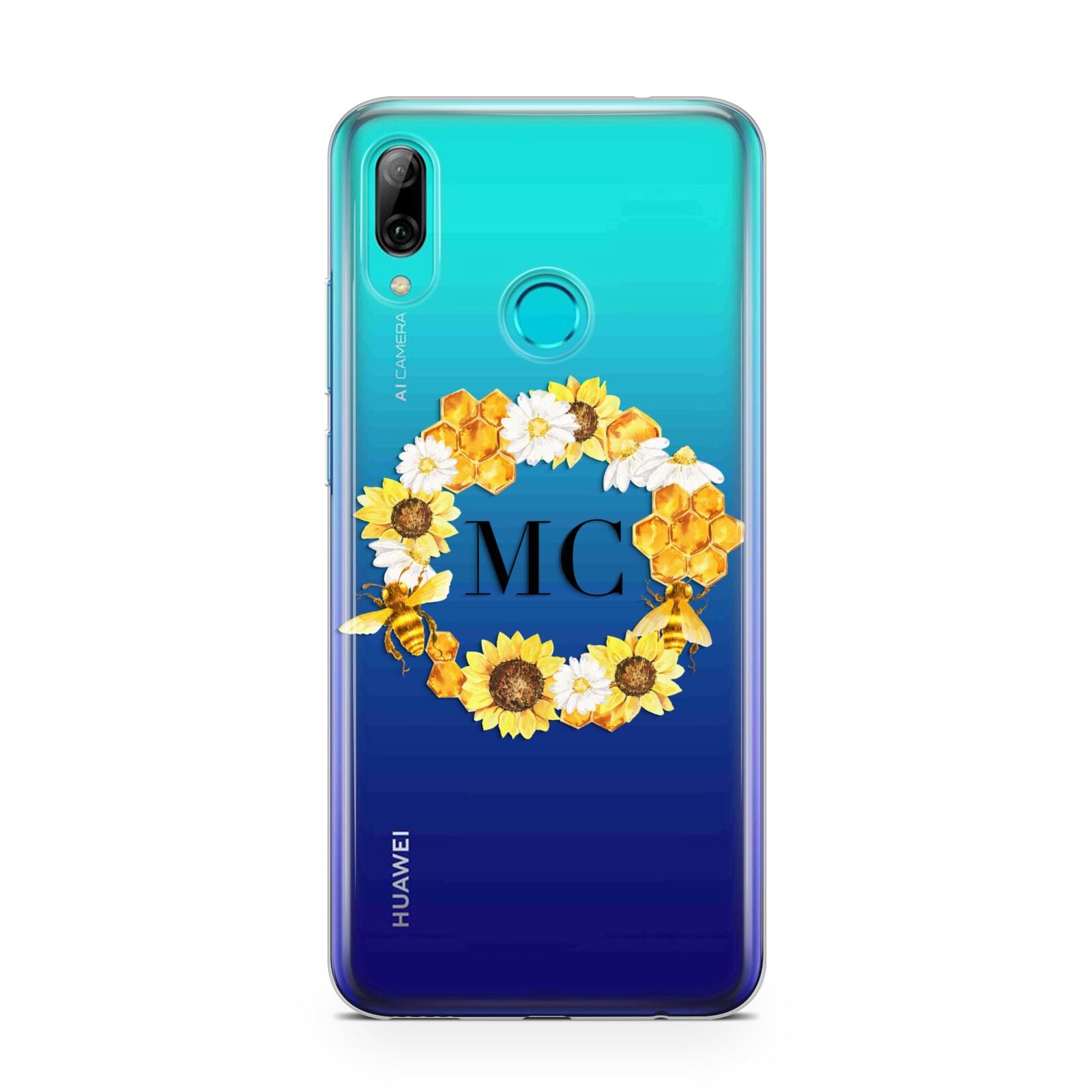 Bee Sunflower Wreath Personalised Initials Huawei P Smart 2019 Case