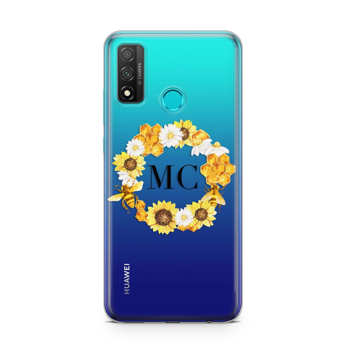 Bee Sunflower Wreath Personalised Initials Huawei P Smart 2020