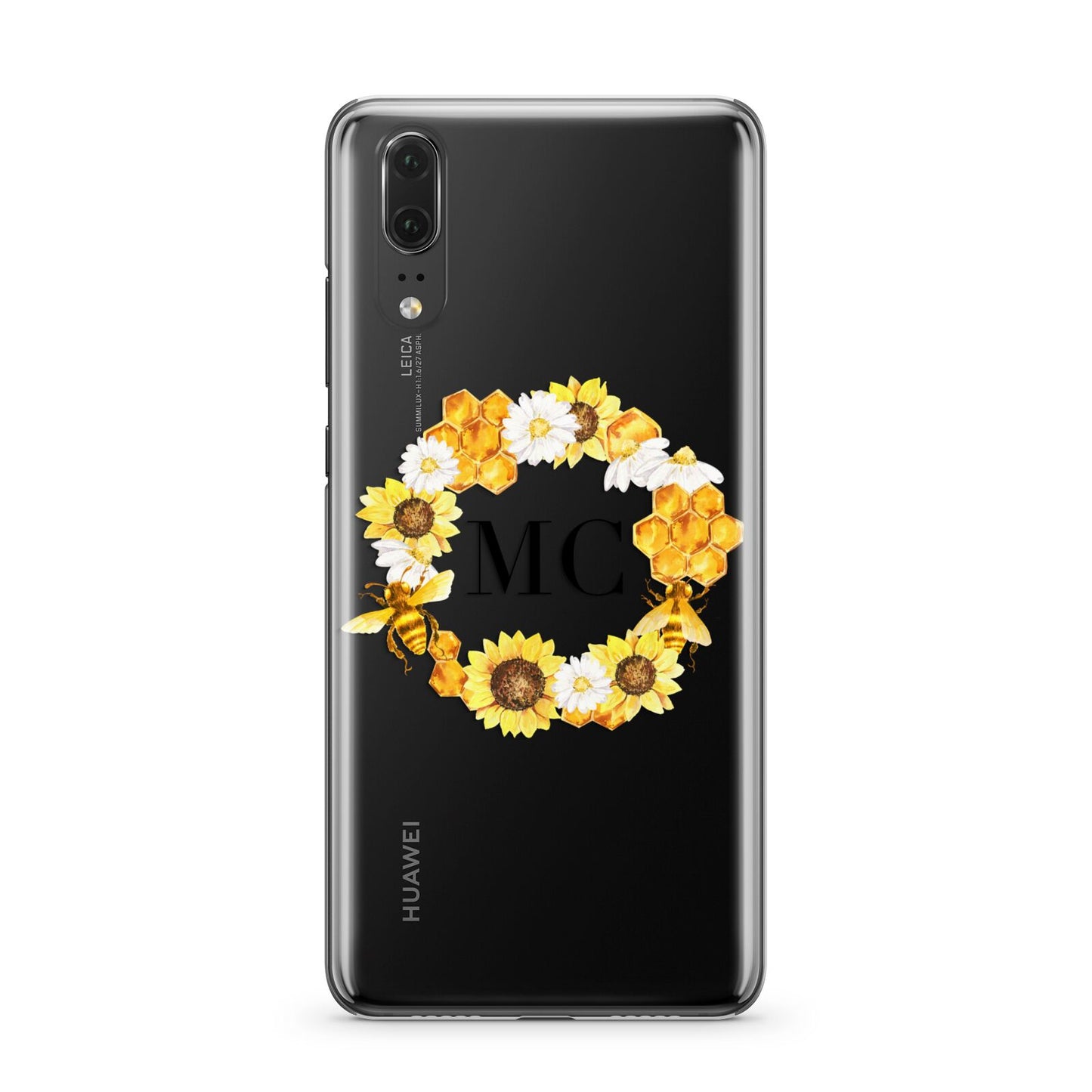 Bee Sunflower Wreath Personalised Initials Huawei P20 Phone Case