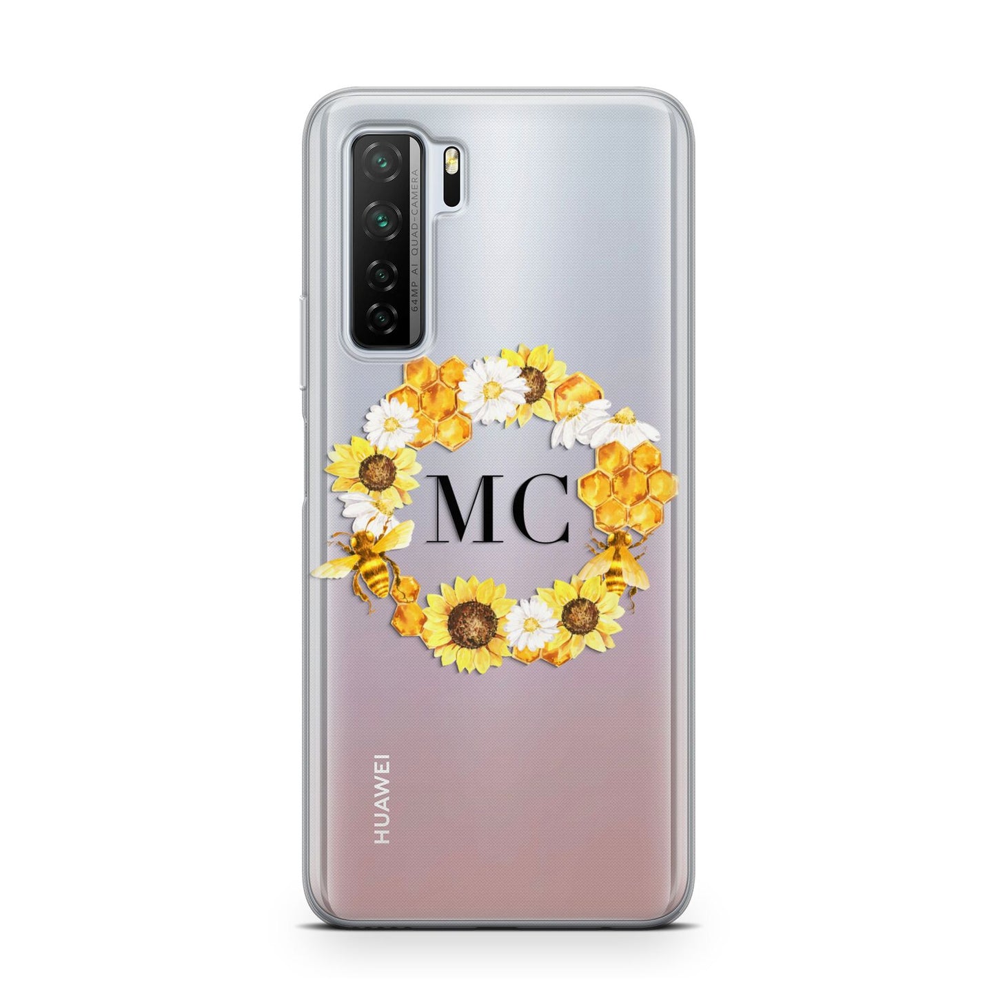 Bee Sunflower Wreath Personalised Initials Huawei P40 Lite 5G Phone Case