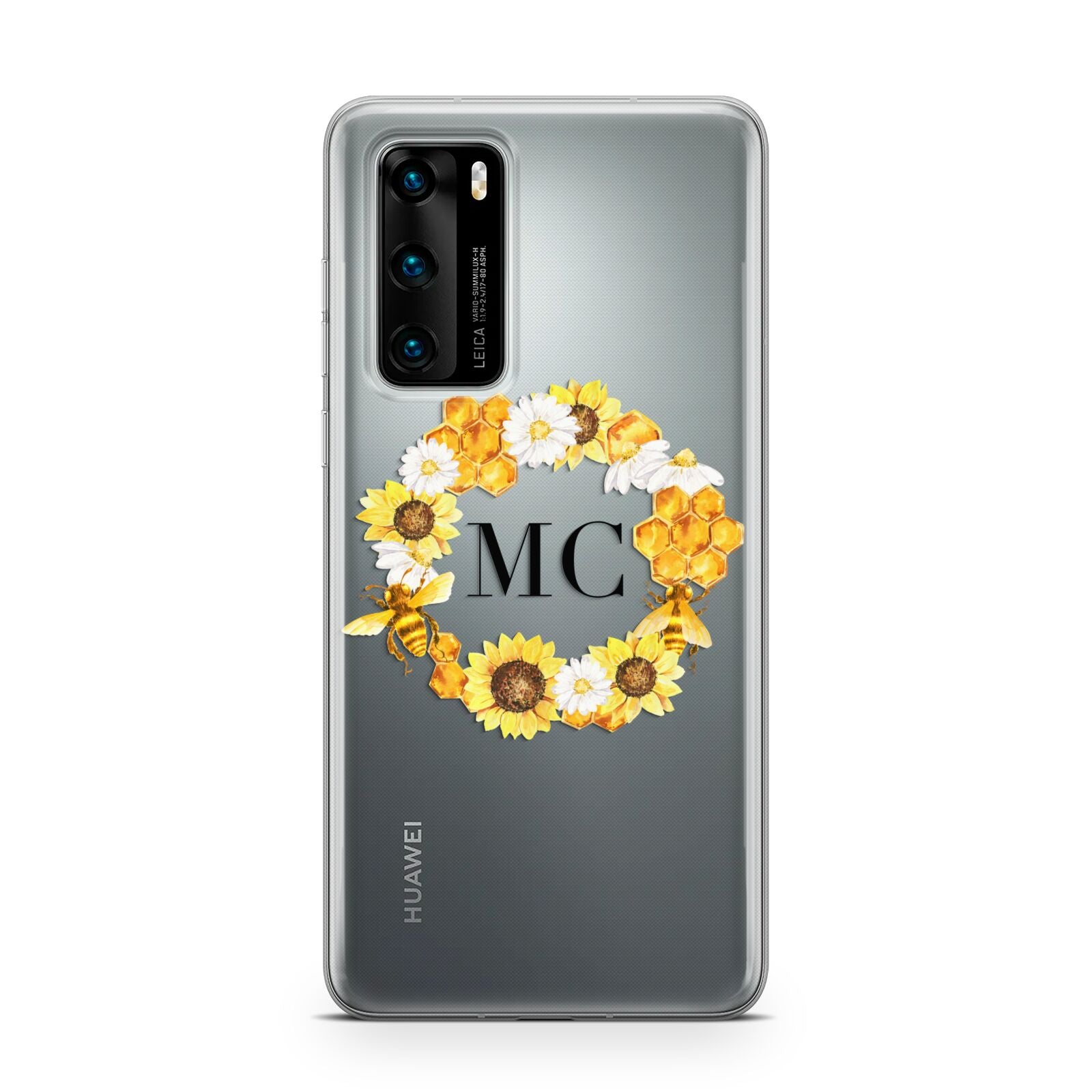 Bee Sunflower Wreath Personalised Initials Huawei P40 Phone Case