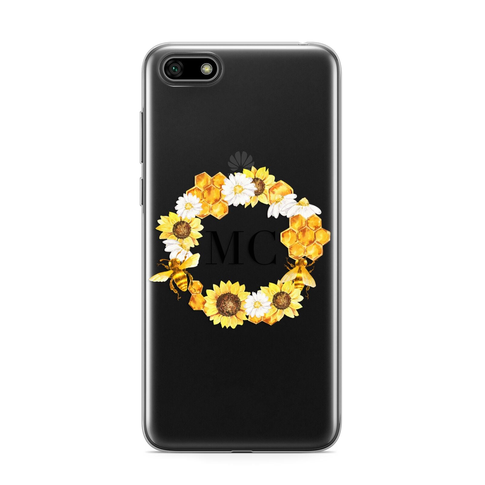 Bee Sunflower Wreath Personalised Initials Huawei Y5 Prime 2018 Phone Case