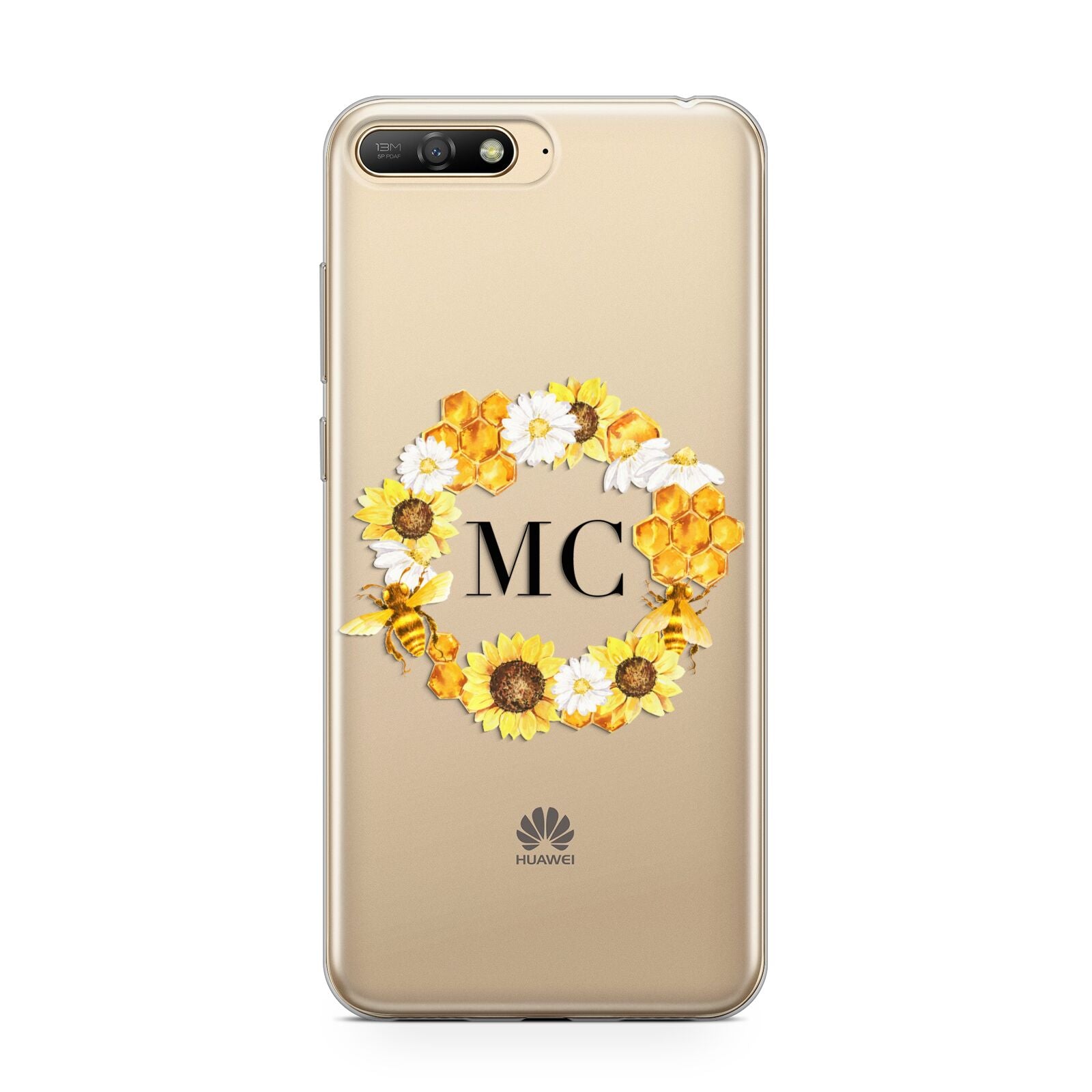 Bee Sunflower Wreath Personalised Initials Huawei Y6 2018