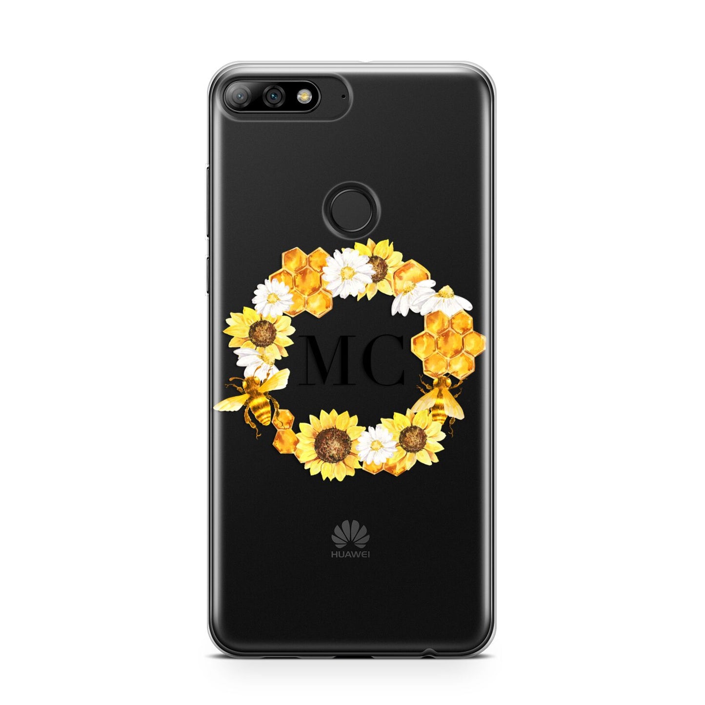 Bee Sunflower Wreath Personalised Initials Huawei Y7 2018