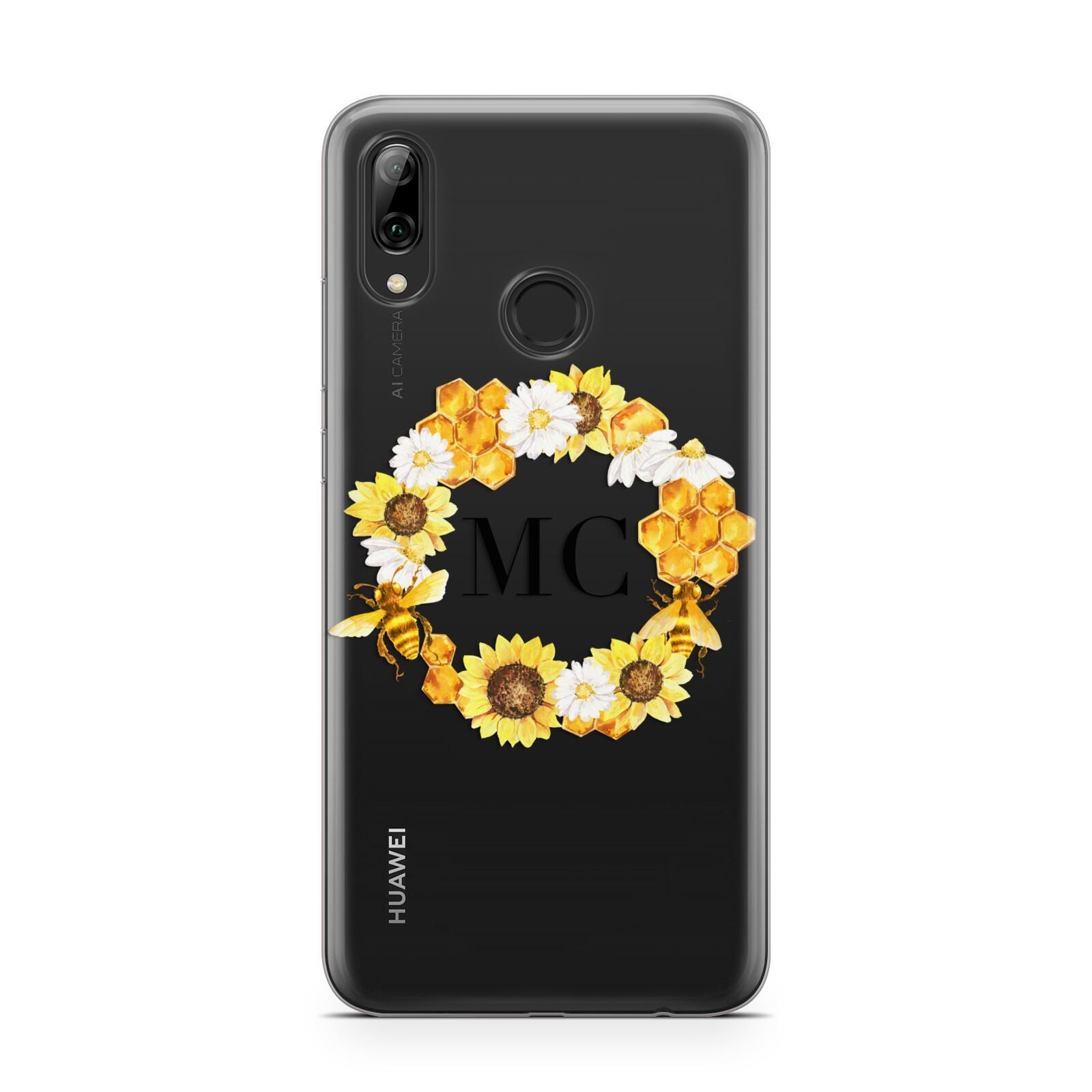 Bee Sunflower Wreath Personalised Initials Huawei Y7 2019